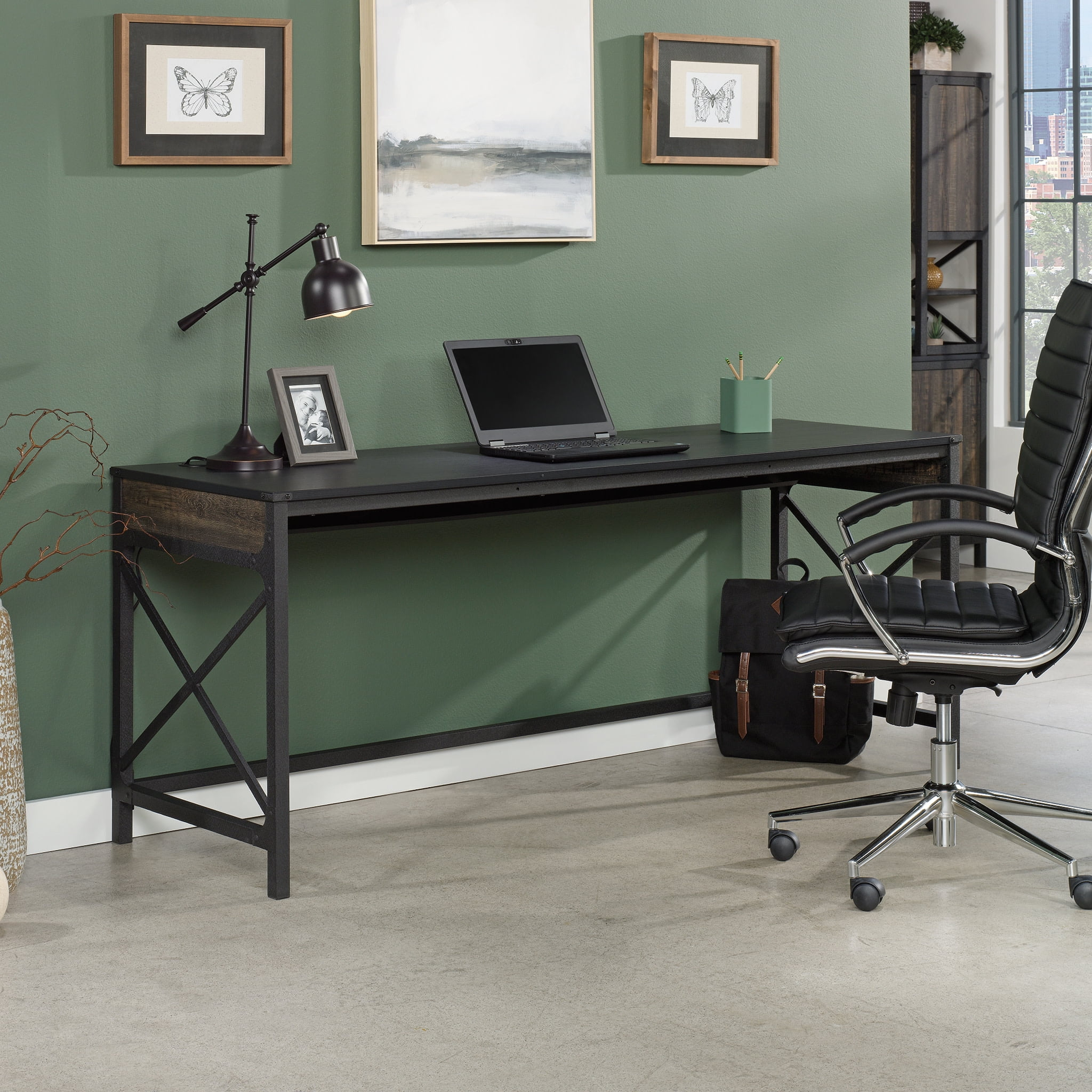 Sauder Foundry Road 72"x24" Table Desk, Carbon Oak Finish