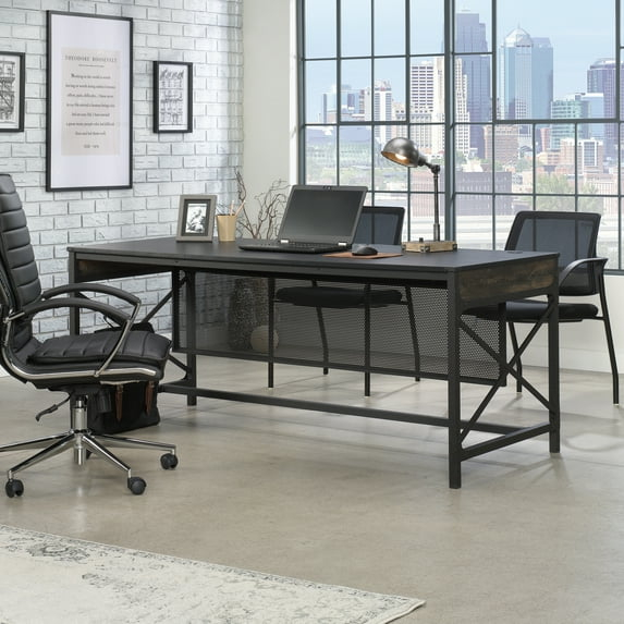 Sauder Foundry Road Engineered Wood/Metal 72x30 Table Desk in Carbon Oak