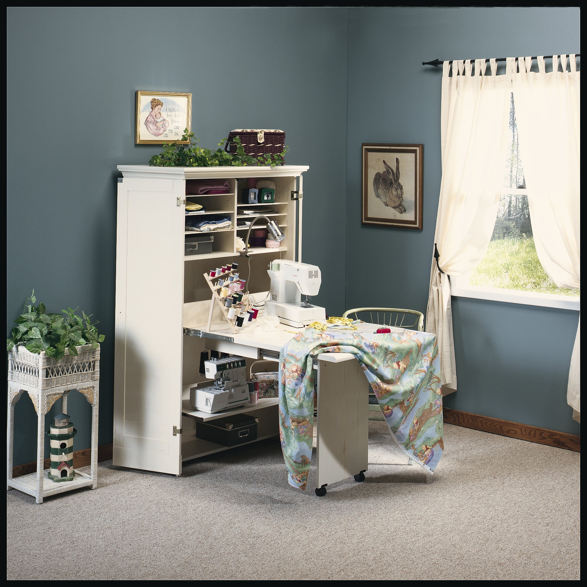 Sauder Harbor View Craft Armoire, Antiqued White