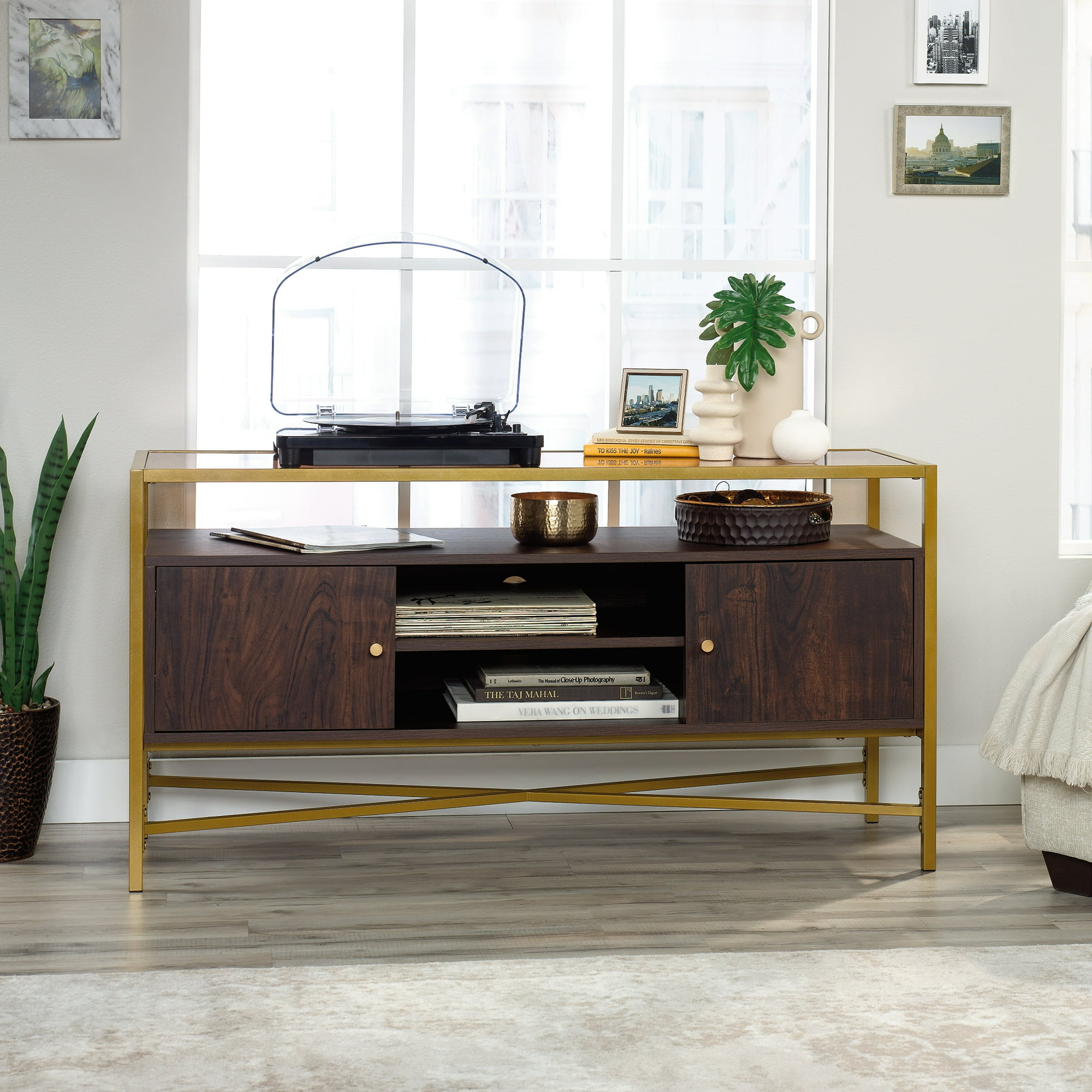 Sauder Harper Heights TV Stand For TVs up to 55", Rich Walnut Finish