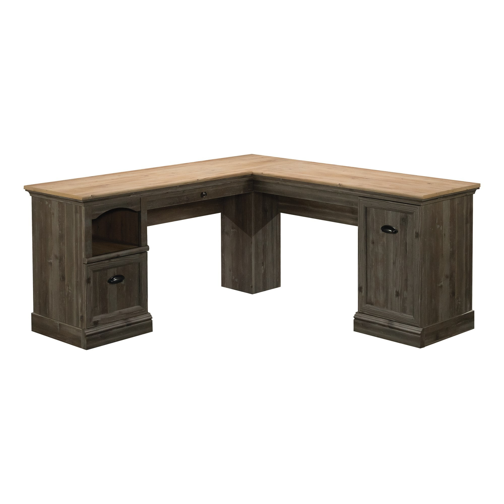 Sauder Sonnet Springs Engineered Wood L-Shaped Desk in Pebble Pine