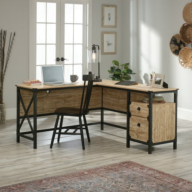 Sauder Steel River L-Shaped Desk, Milled Mesquite Finish