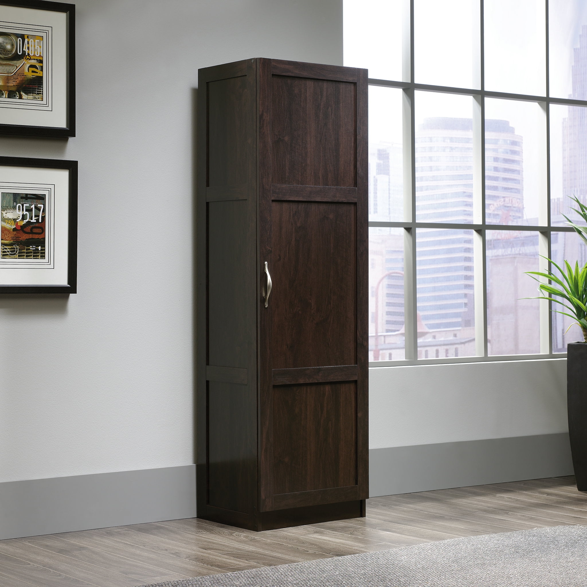 Sauder 60"H Raised Panel Doors Storage Pantry, Cinnamon Cherry Finish