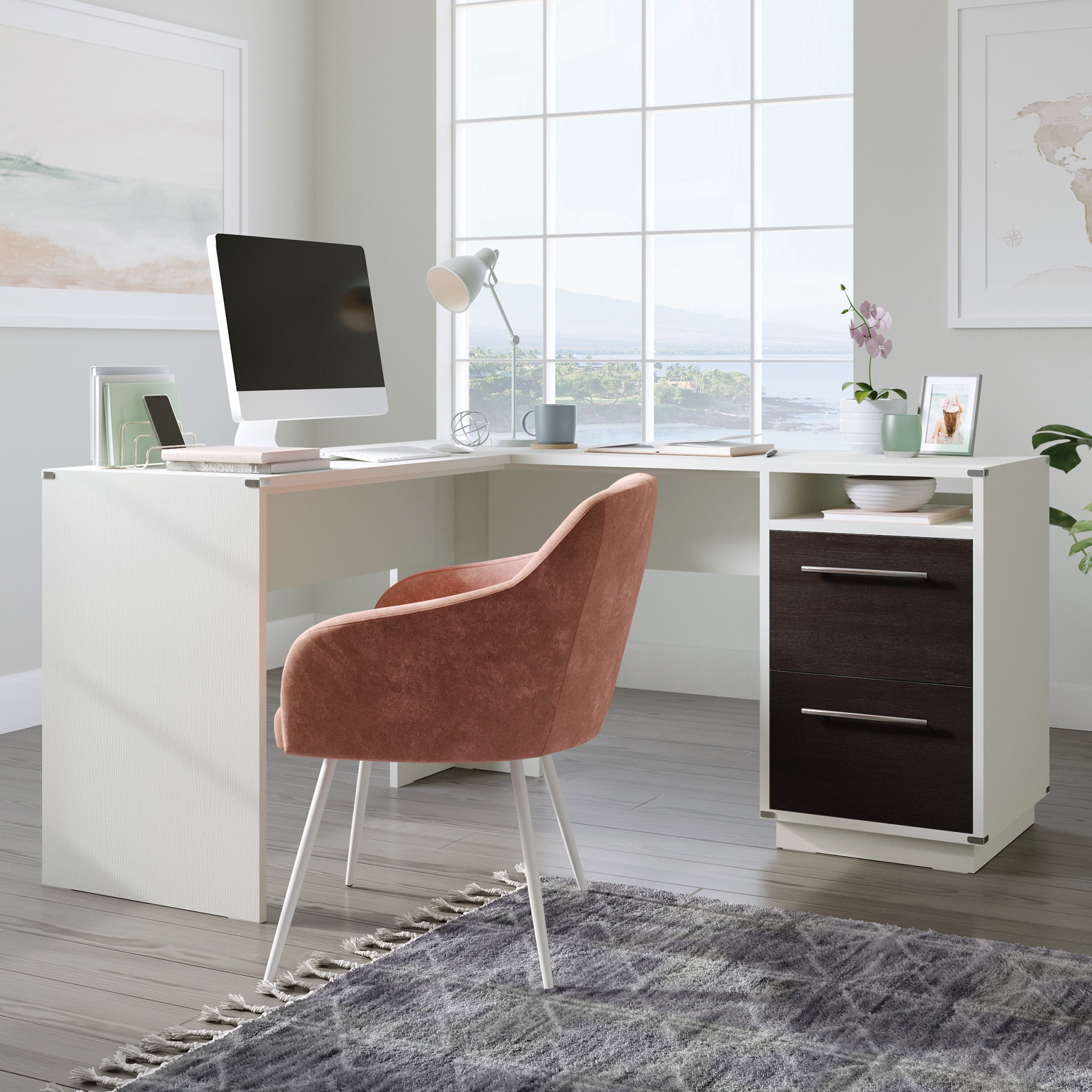 Sauder Vista Key L-Shaped Home Office Desk with File Drawer, Mystery Oak Finish