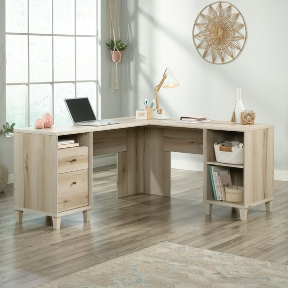 Sauder Willow Place L-Shaped Home Office Desk with File Drawers, Pacific Maple Finish