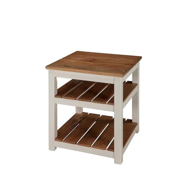Alaterre Savannah 2 Shelf End Table, Ivory with Natural Wood Top