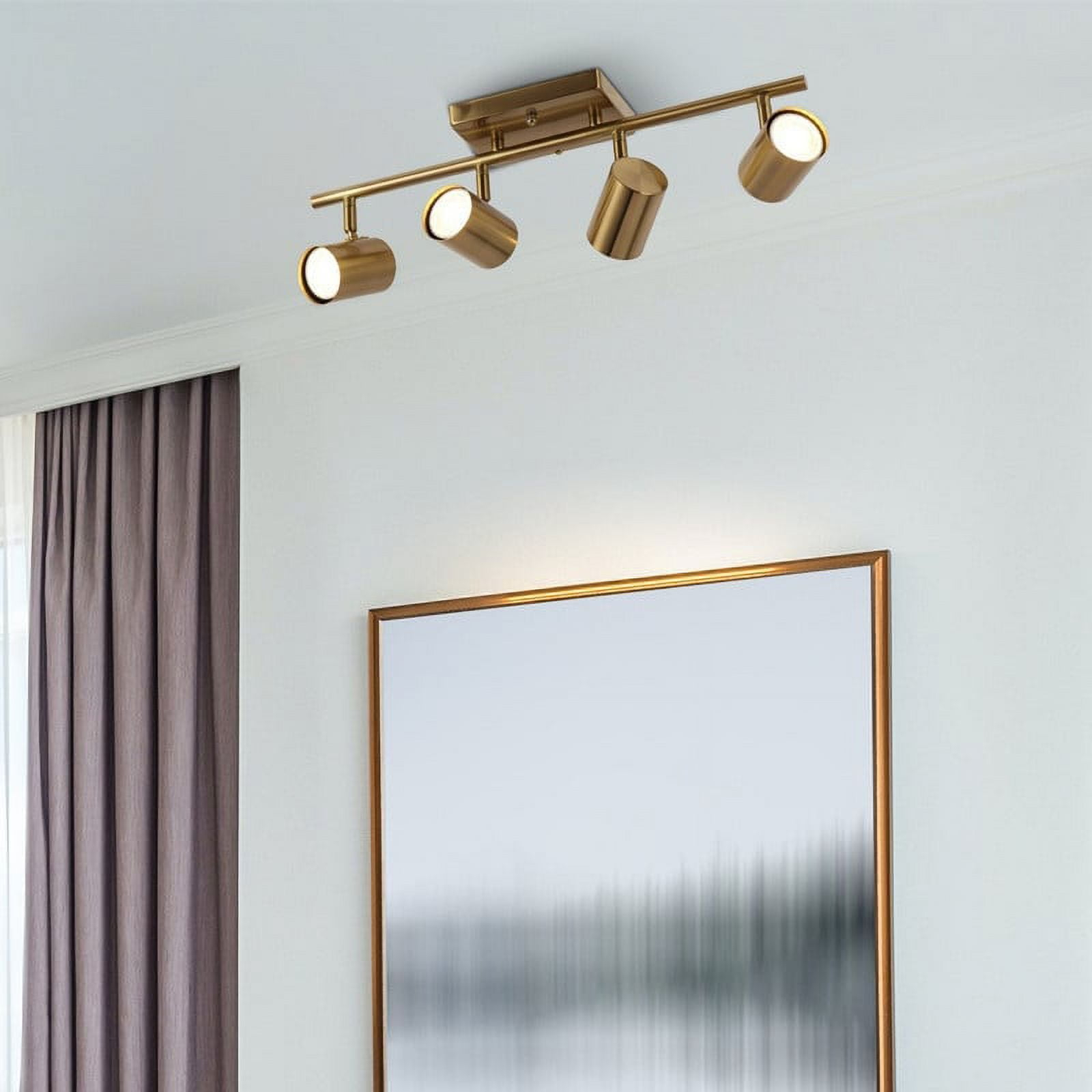 Modern Farmhouse 4-Light Adjustable Linear Ceiling Track Lighting Kit Flush Mount Ceiling Light Gold Brass Painted,Polished Brass,Gold,Copper