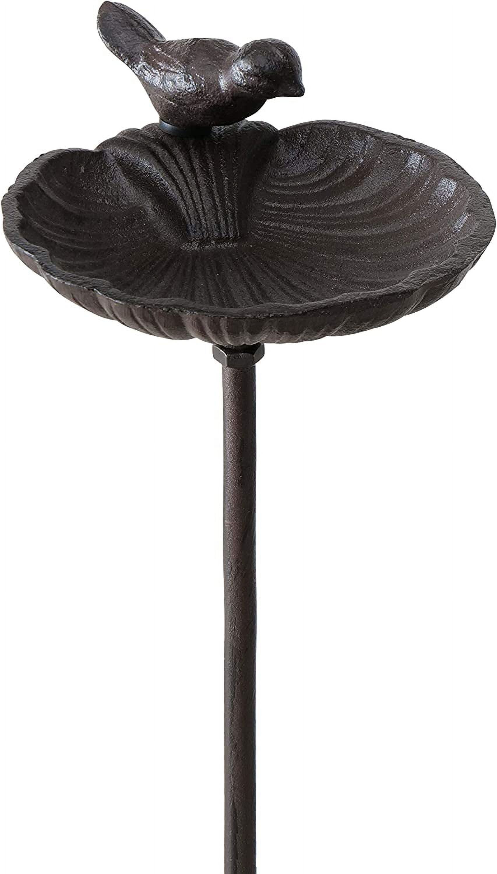 Scallop Shell Garden Stake, Bird Feeder, Cast Iron, 3 Feet 2 1/2 Inches Tall, Rustic Garden Decoration