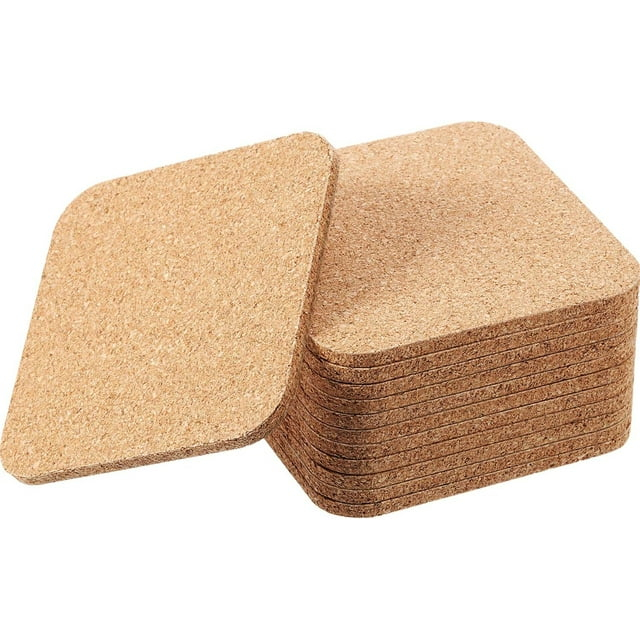 Scheam 12 Pcs Square Cork Coasters Wooden Thick Drink Coasters 4x4 Inch 3mm for Kitchen Restaurant Home Bar Cafe Wedding Supplies,Brown