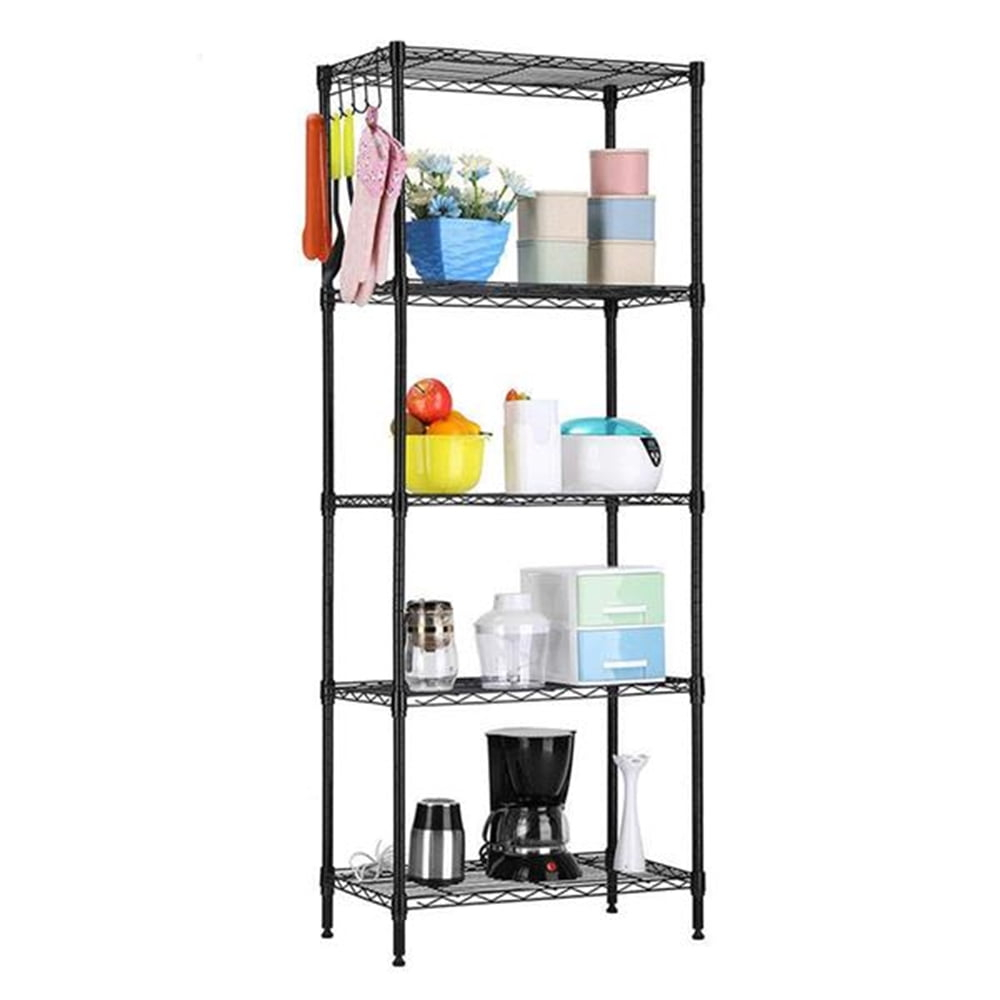 Hassch 5-Tiers Metal Storage Shelf Wire Shelving Unit for Home, Black (21.25" x 11.42" x 59.06")