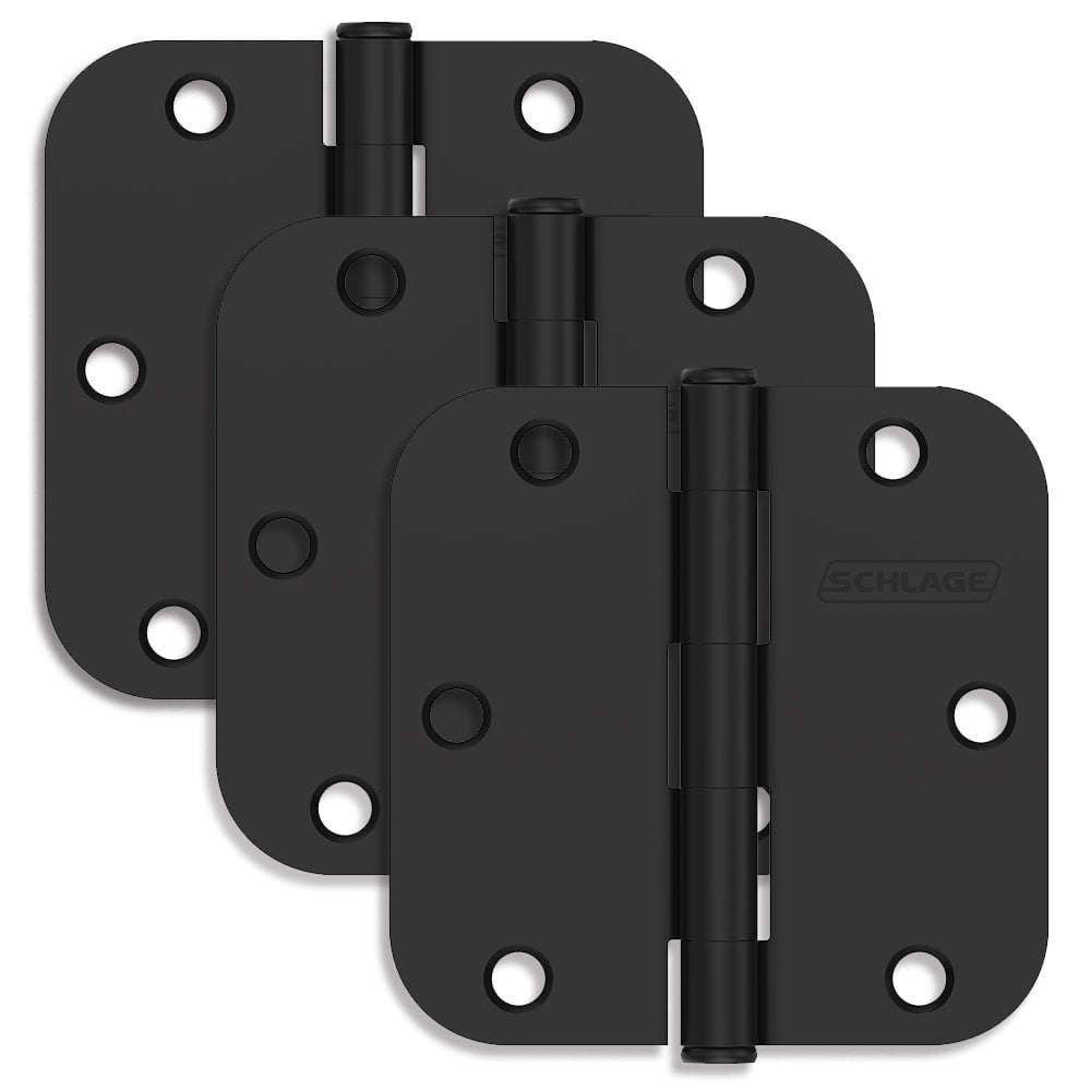 Schlage 1011 Pack Of Three 3.5" X 3.5" Plain Bearing 5/8" Radius Corner Mortise Hinges -