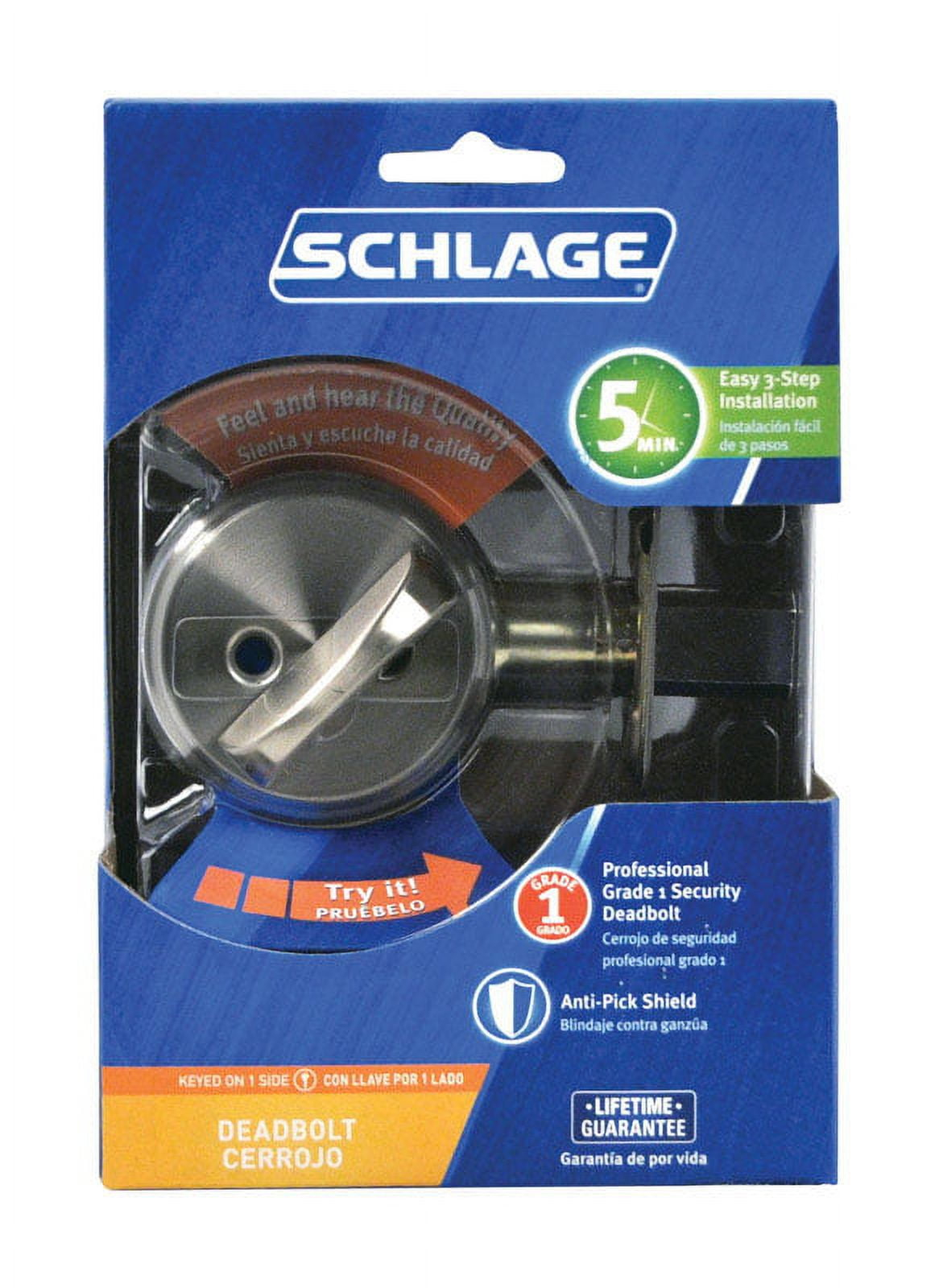 Schlage B60NV619 KA4 Deadbolt, Satin Nickel, 2-3/8 x 2-3/4 in Backset, C Keyway