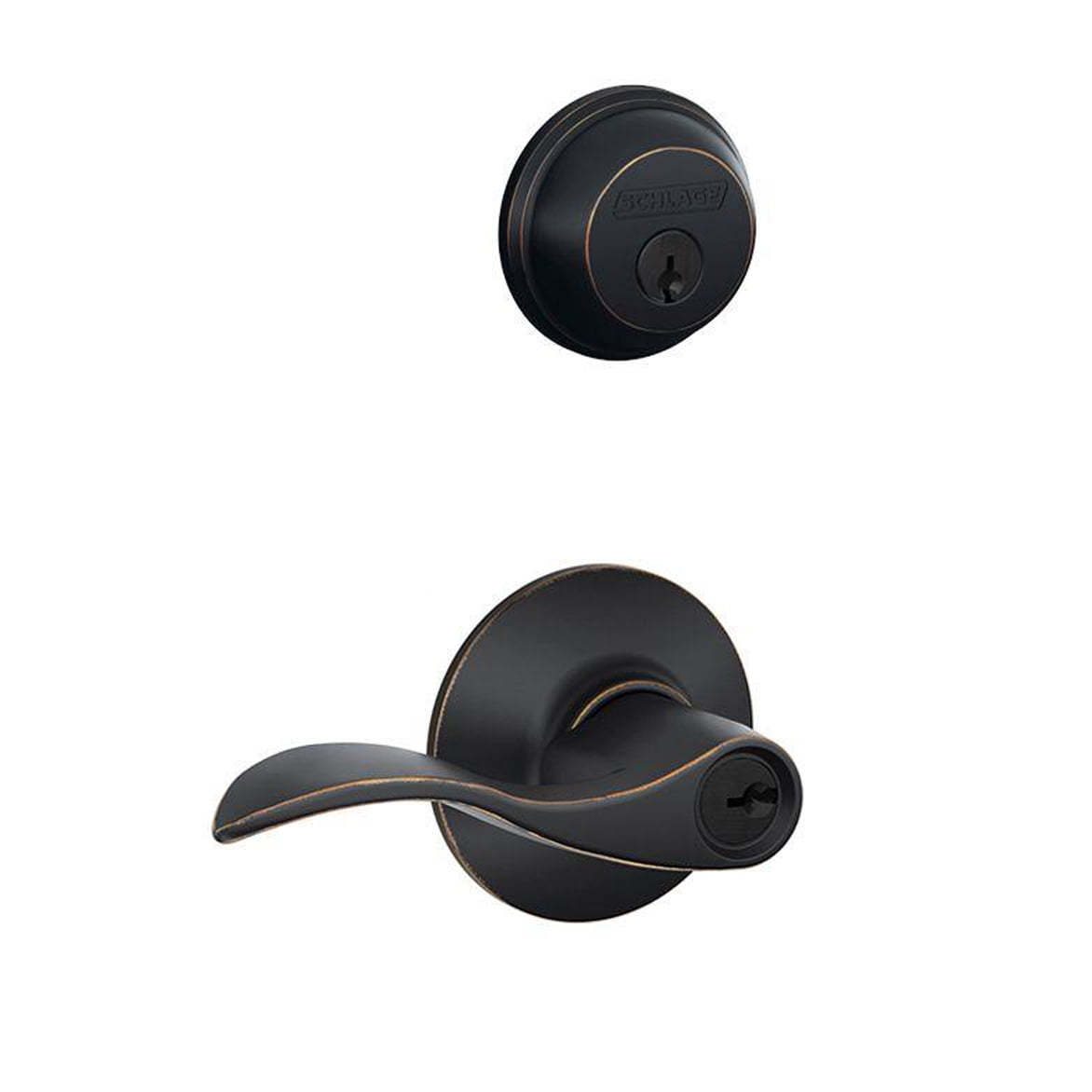 Accent Aged Bronze Single Cylinder Deadbolt and Keyed Entry Door Handle Combo Pack