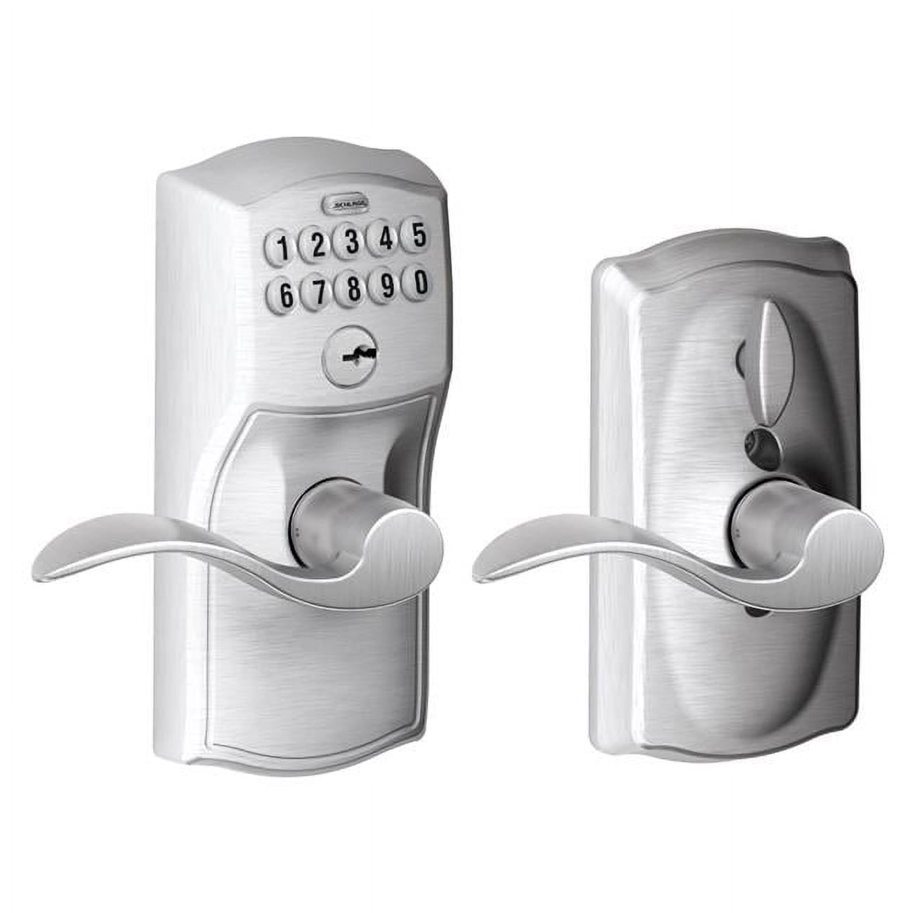 Schlage FE595 Camelot By Accent Keypad with 16211 Latch 10063 Strike Entry Flex-Lock Electronic Keypad with 16211 Latch 10063 Strike Satin Chrome Finish