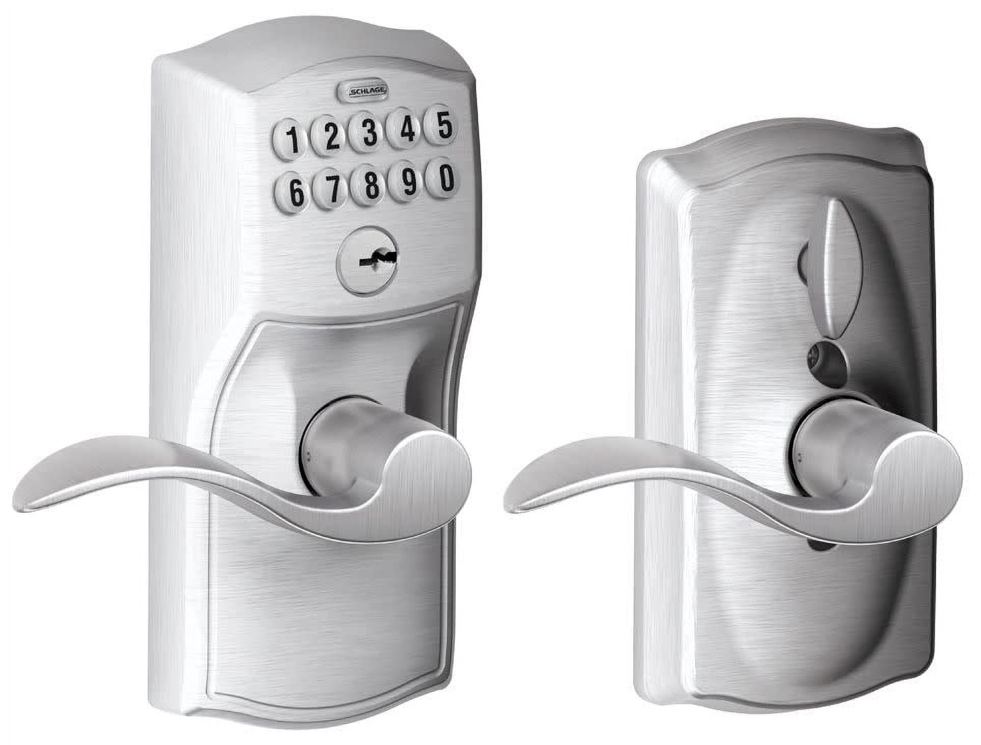 Schlage FE595 Camelot By Accent Keypad with 16211 Latch 10063 Strike Entry Flex-Lock Electronic Keypad with 16211 Latch 10063 Strike Satin Chrome Finish