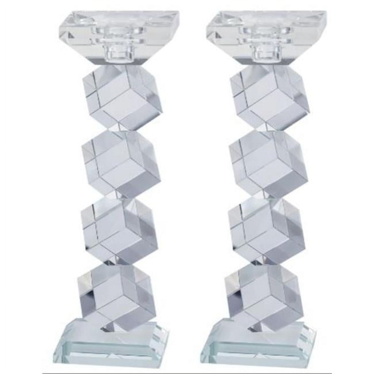 Schonfeld Collection 186102 9.5 in. Crystal Candlesticks & Tea Light Holders, Clear - Set of 2