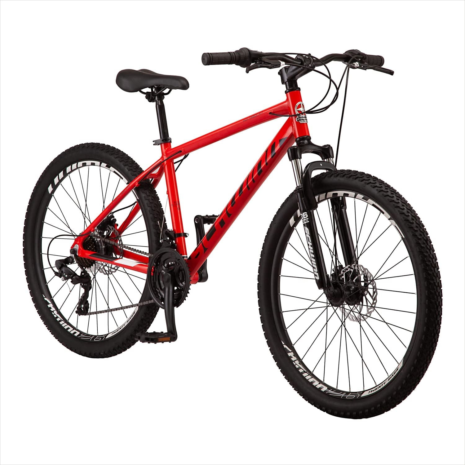 Schwinn High Timber Youth/Adult Mountain Bike for Men and Women, Aluminum and Steel Frame Options, Speeds Options, Inch Wheels Red/Black 26-Inch Wheels Aluminum Frame and Disc Brakes
