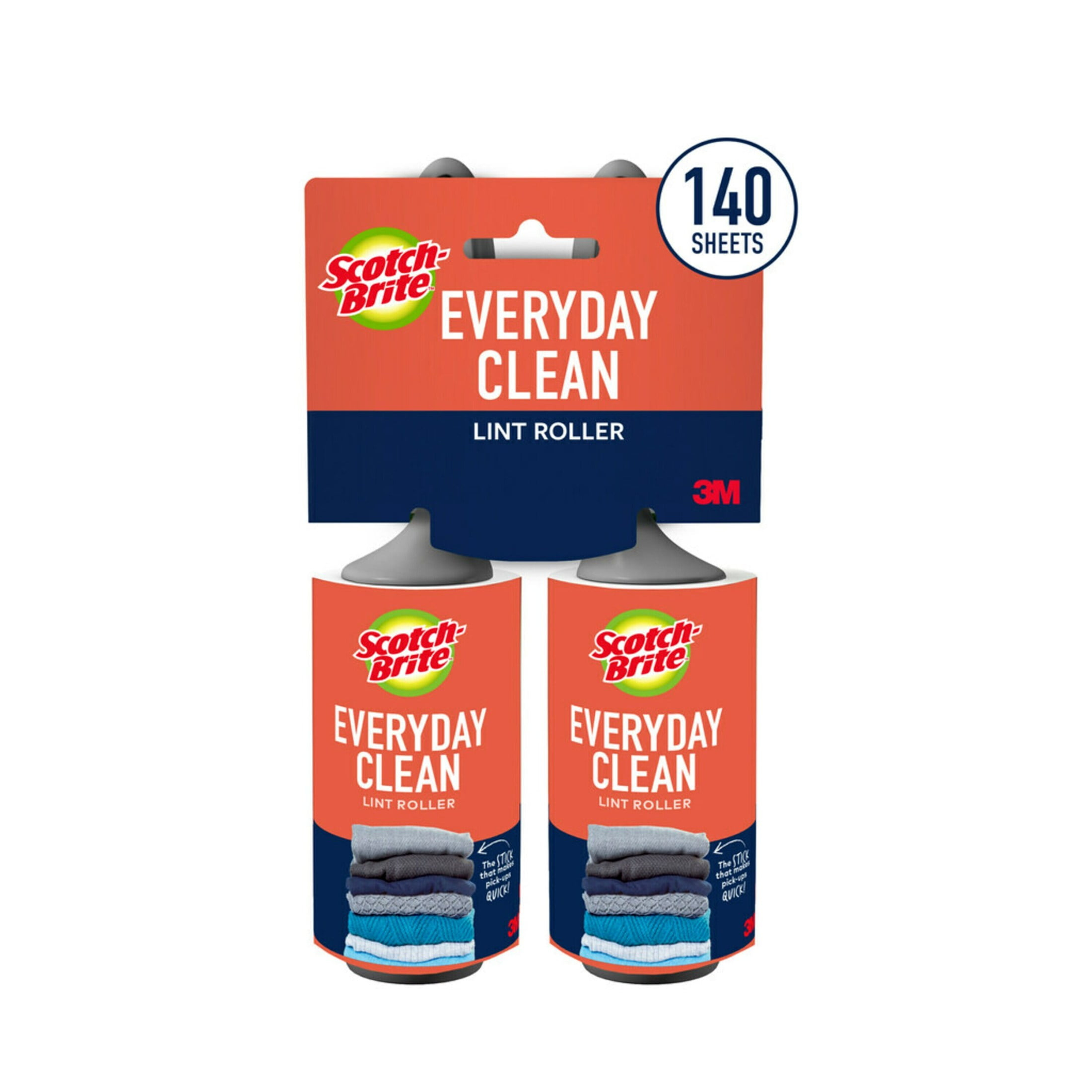 Scotch-Brite Everyday Clean Lint Roller, 70 Sheets/Roller, 2 Pack - Packaging may vary