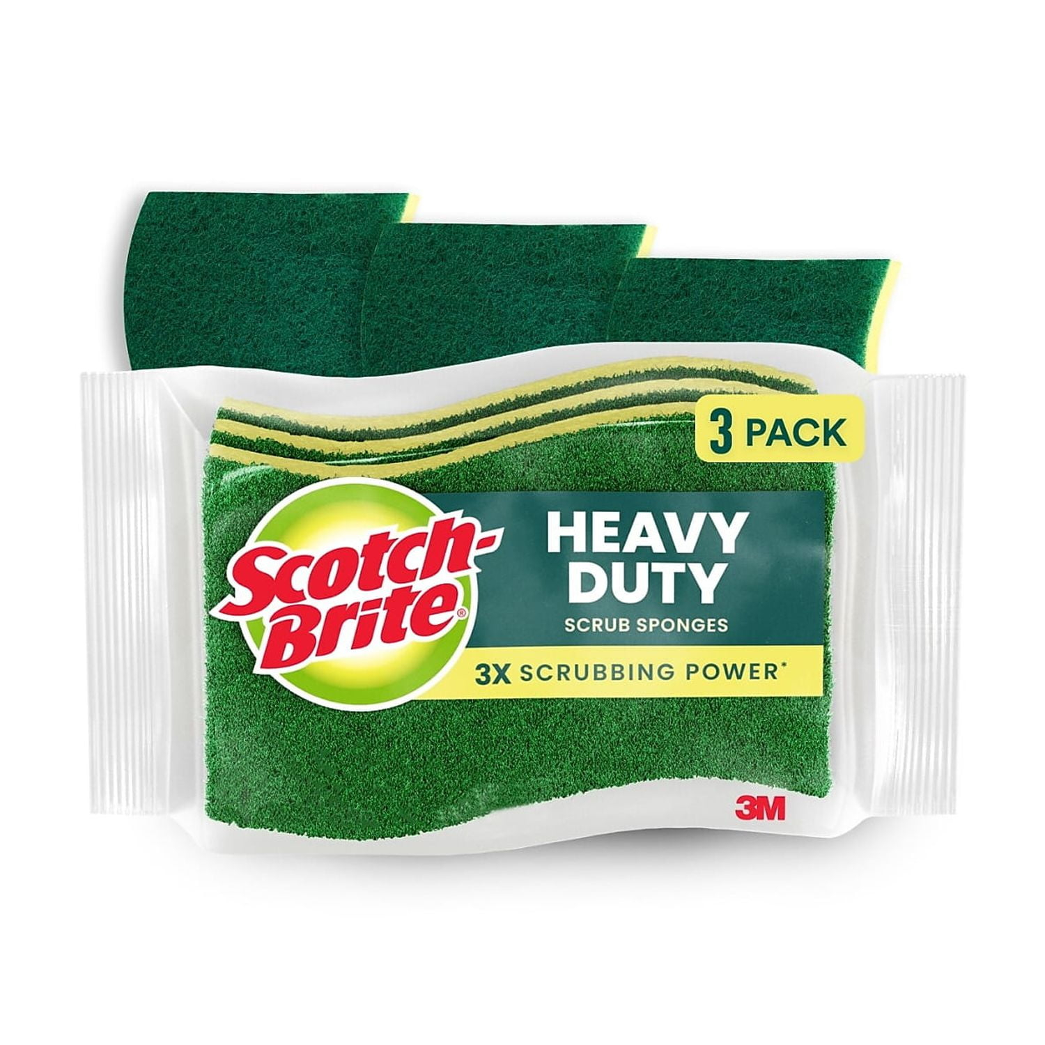 Scotch-Brite Heavy Duty Scrub Sponge Green/Yellow 3/Pack (HD-3) 517899