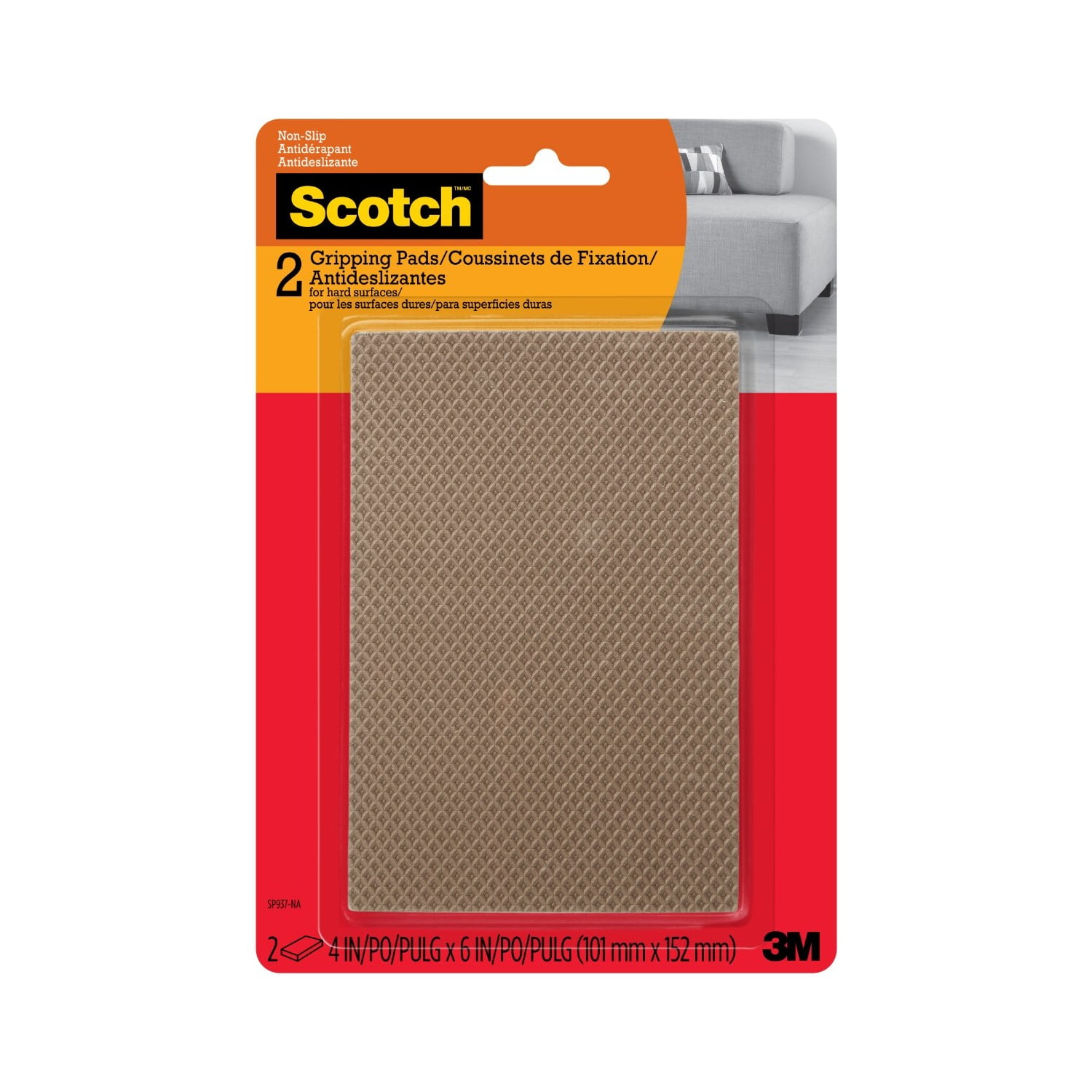 Scotch Gripping Pads, Rectangle, Furniture Pads, 4 x 6 in, 2 Pack