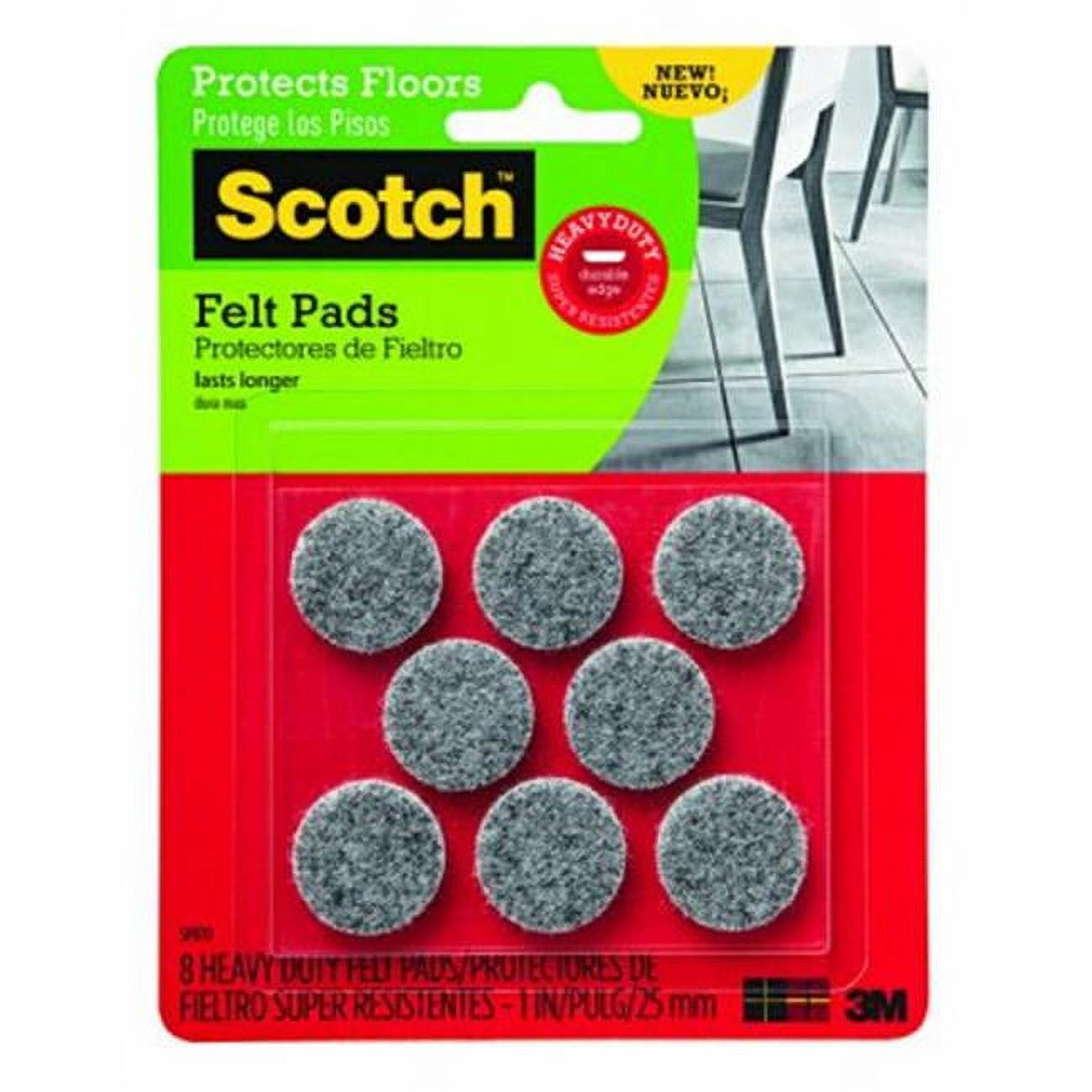 (8-Pk) Scotch 1" Gray Round Heavy-Duty Surface Protection Felt Floor Pads