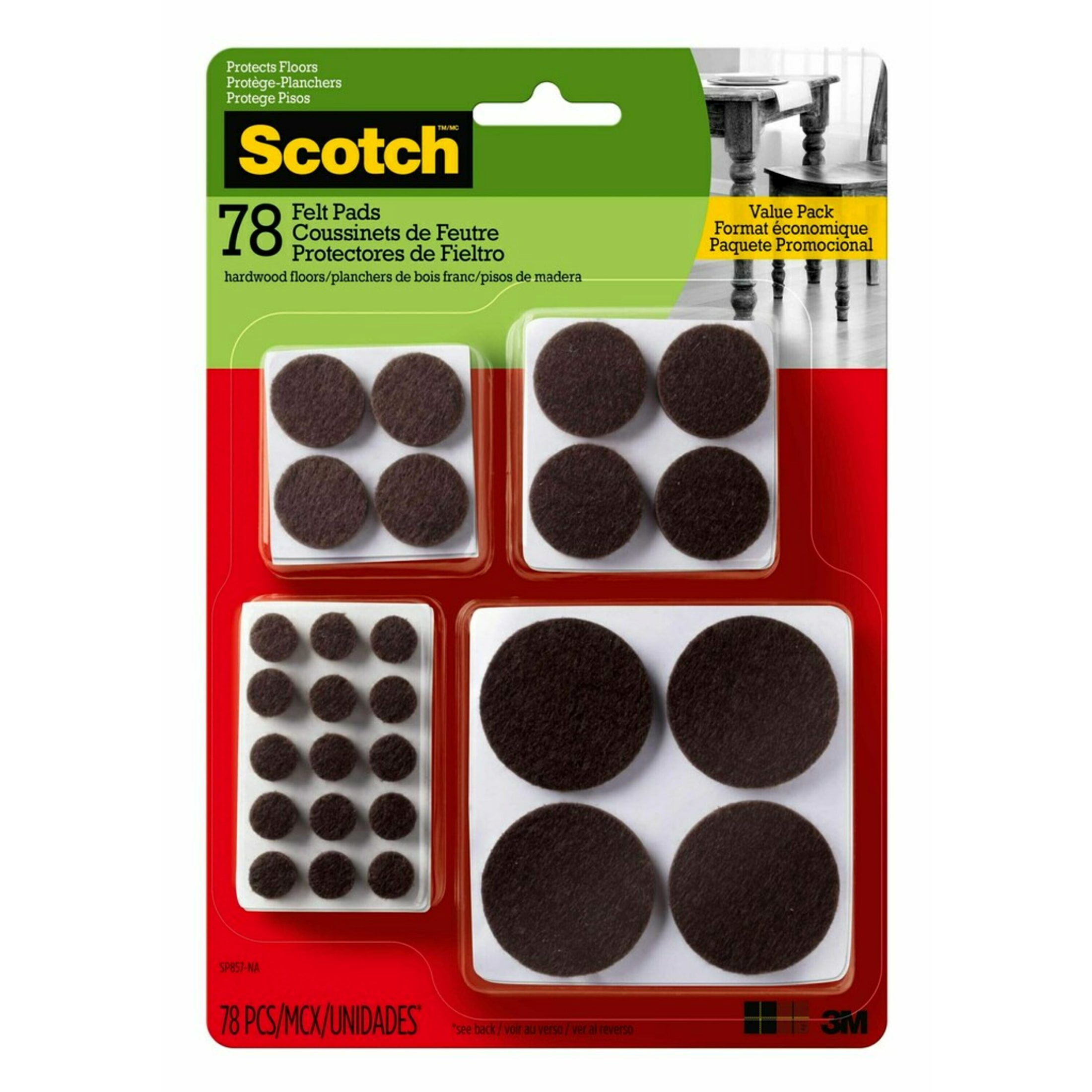 Scotch™ Round Felt Pads, Multi Pack, Brown, 78/pack