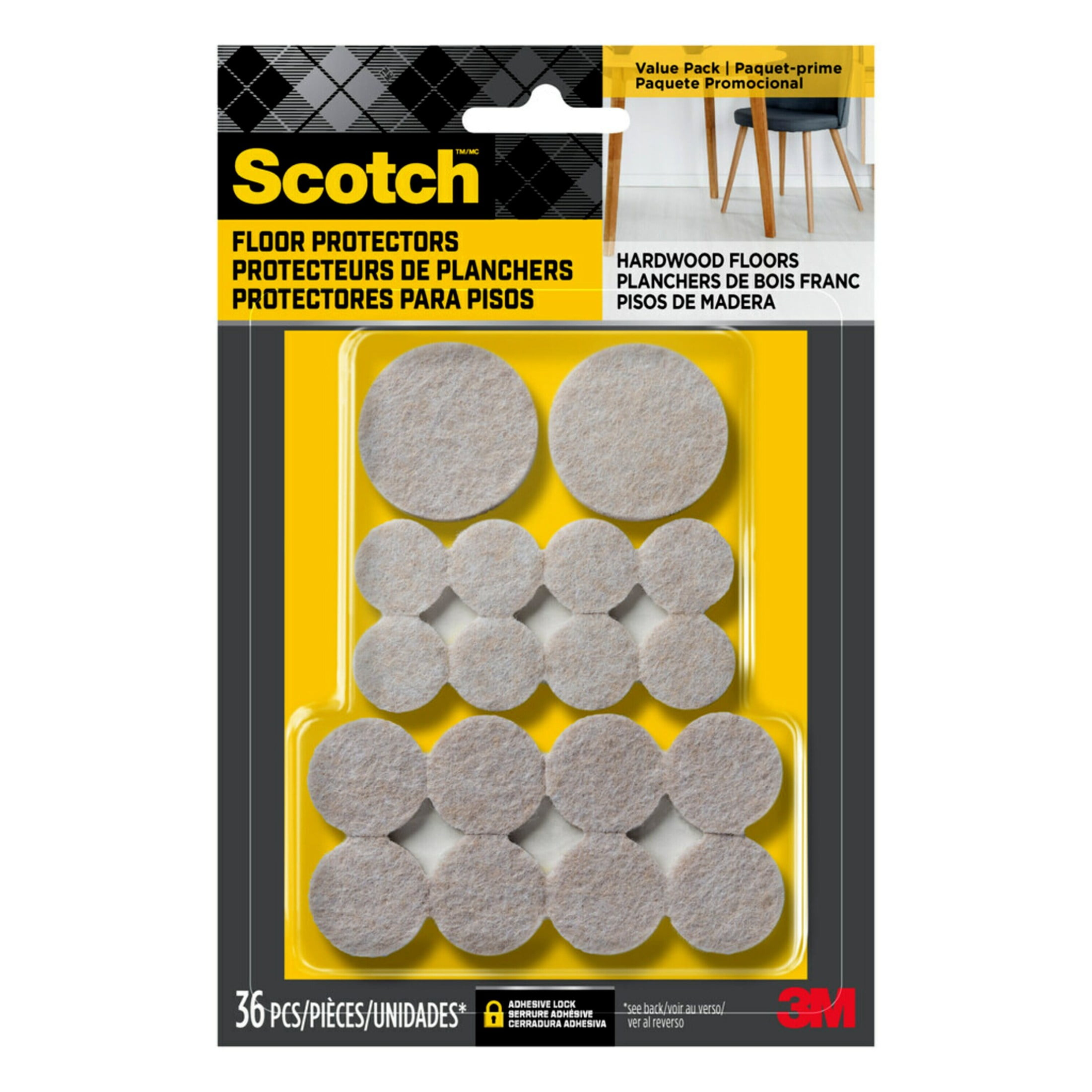 Scotch Round Felt Pads Value Pack, Beige, Furniture Bumpers, 36 Assorted Pack