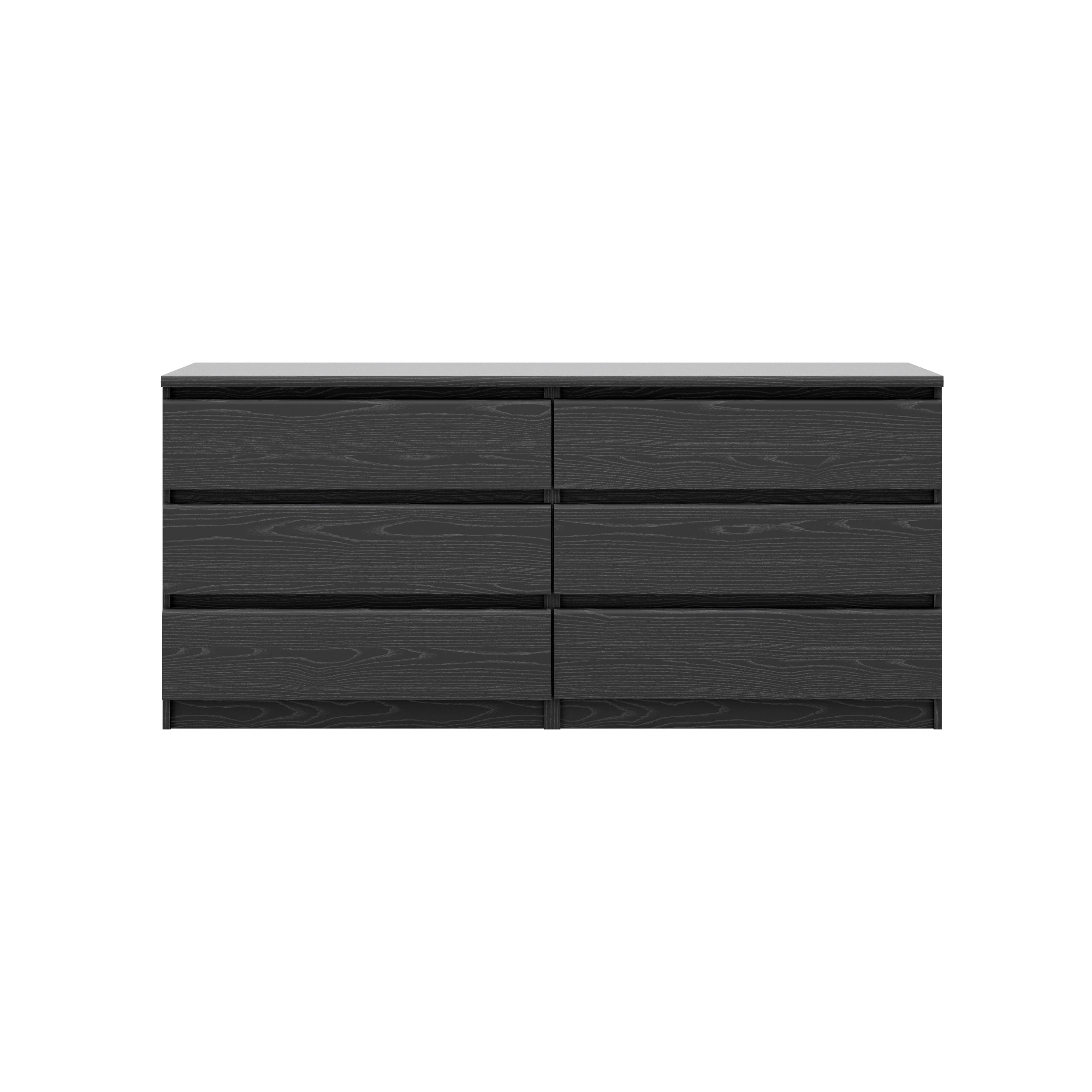 Tvilum Scottsdale 6 Drawer Double Dresser for Adults, Black Wood Grain
