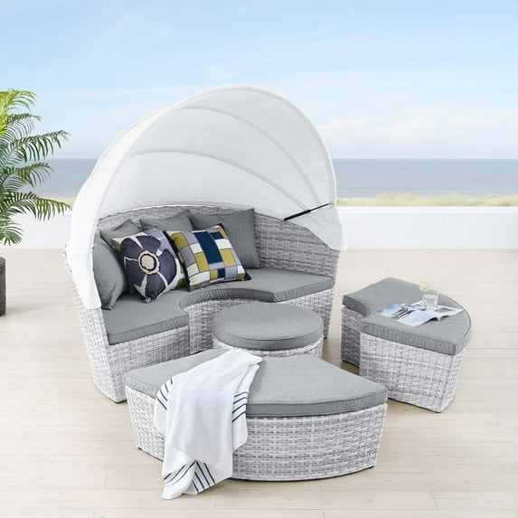 Modway Scottsdale Aluminum and Fabric Canopy Patio Daybed in Light Gray