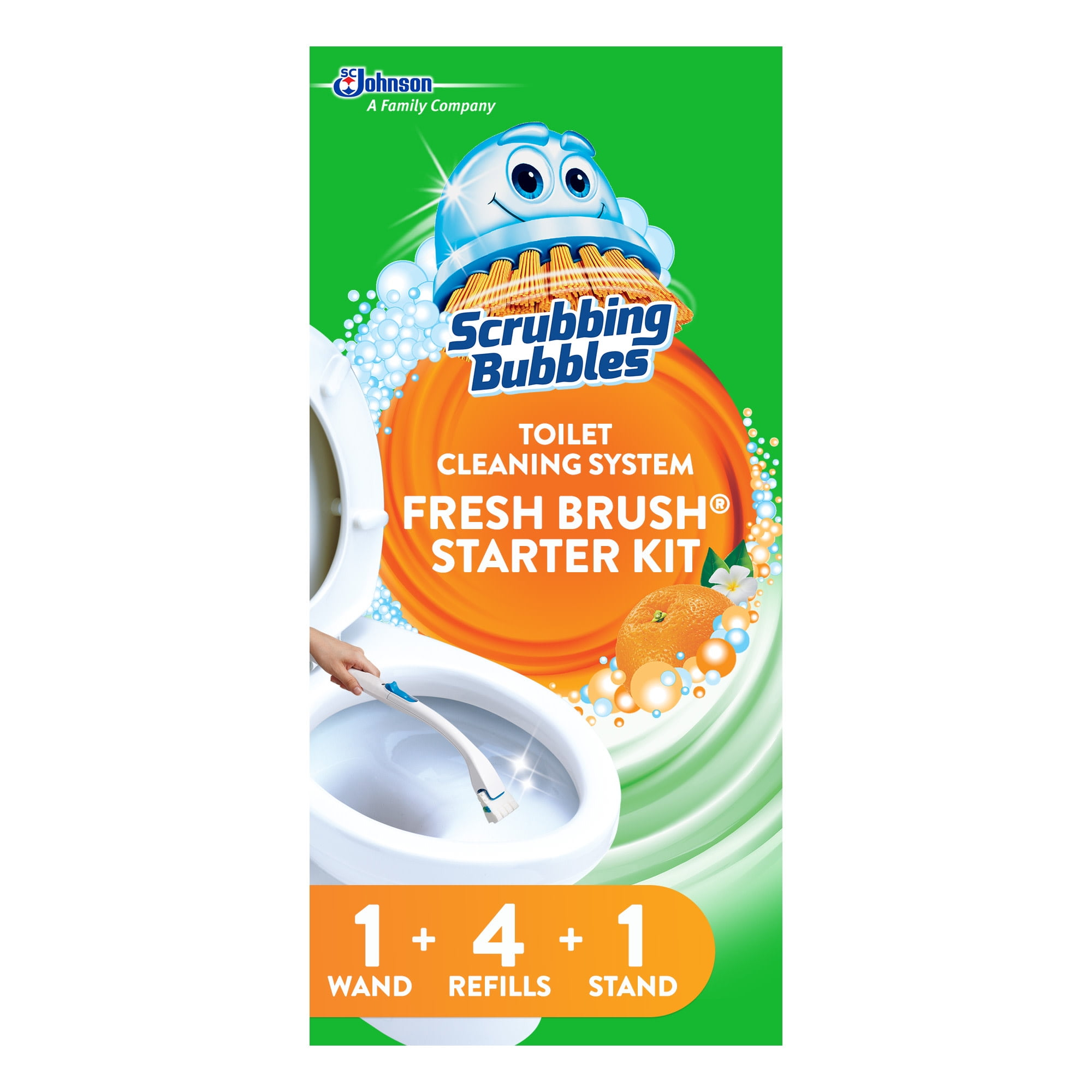 Scrubbing Bubbles Fresh Brush, Starter Kit with Toilet Brush, Stand & 4 Pads, Citrus Scent