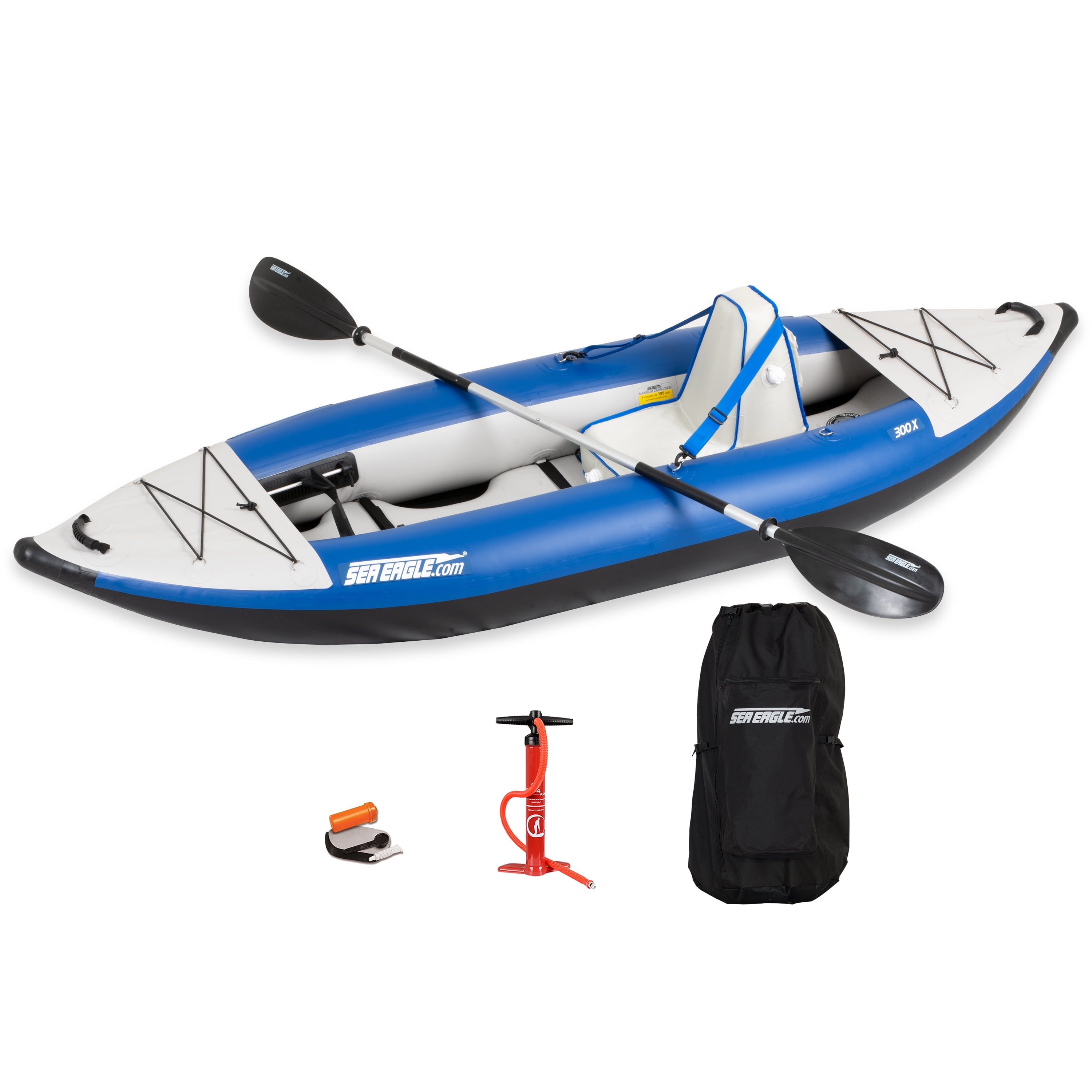 Sea Eagle 300X Explorer Touring, Camping, Fishing & Whitewater Inflatable Kayak, 1 Person, Lightweight, Self-Bailing, High Pressure Drop Stitch Floor-W/Paddle, Seat, Pump, Skeg - Deluxe Package
