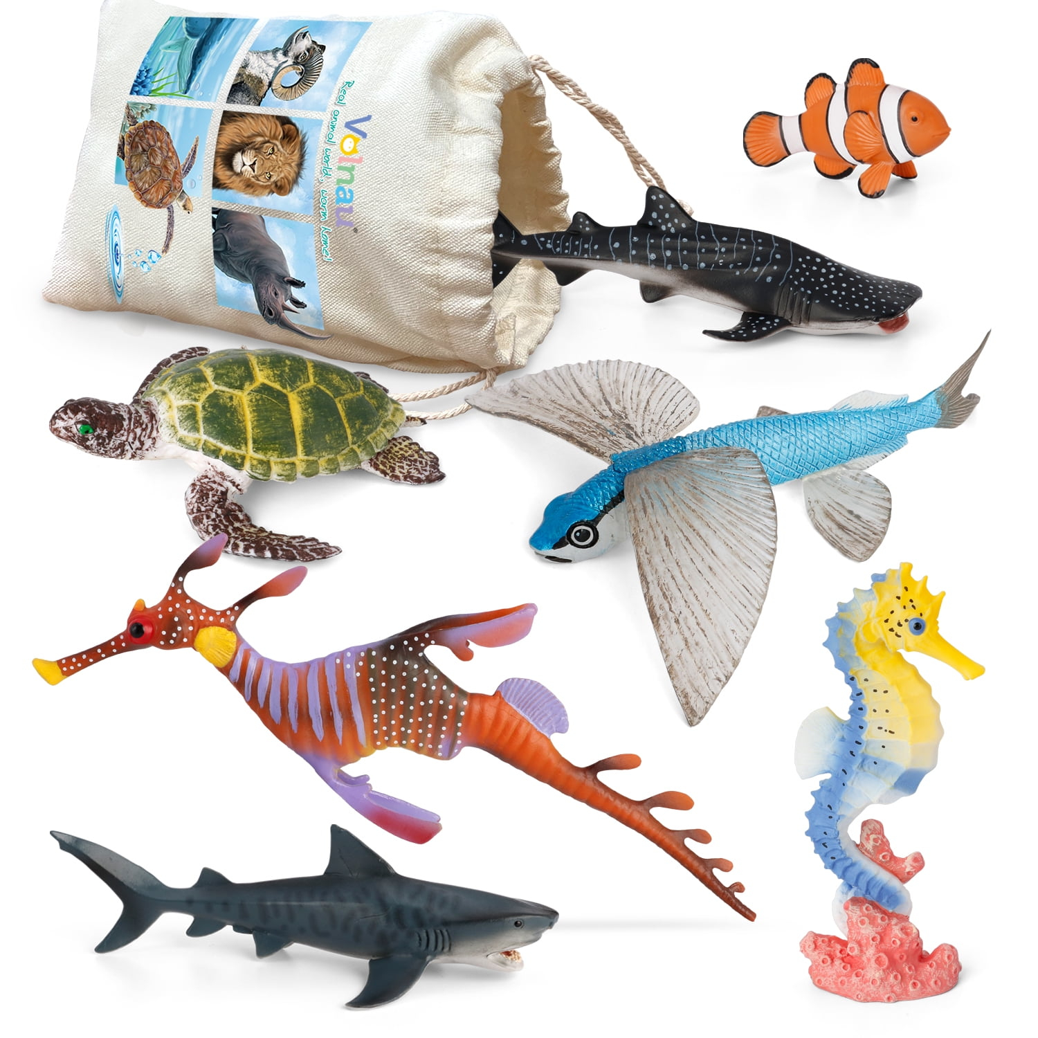Sea creature Toys VOLNAU 7PcS Indian Ocean Sea Animals Figurines Shark Toys for Toddlers Kids christmas Birthday gift Plastic Fish Toys Preschool Pack and Bath Sets