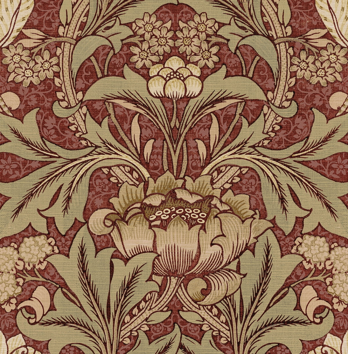 Seabrook Designs  Acanthus Floral Prepasted Wallpaper 20.5 in. W x 33 ft. L - Red Clay & Lichen