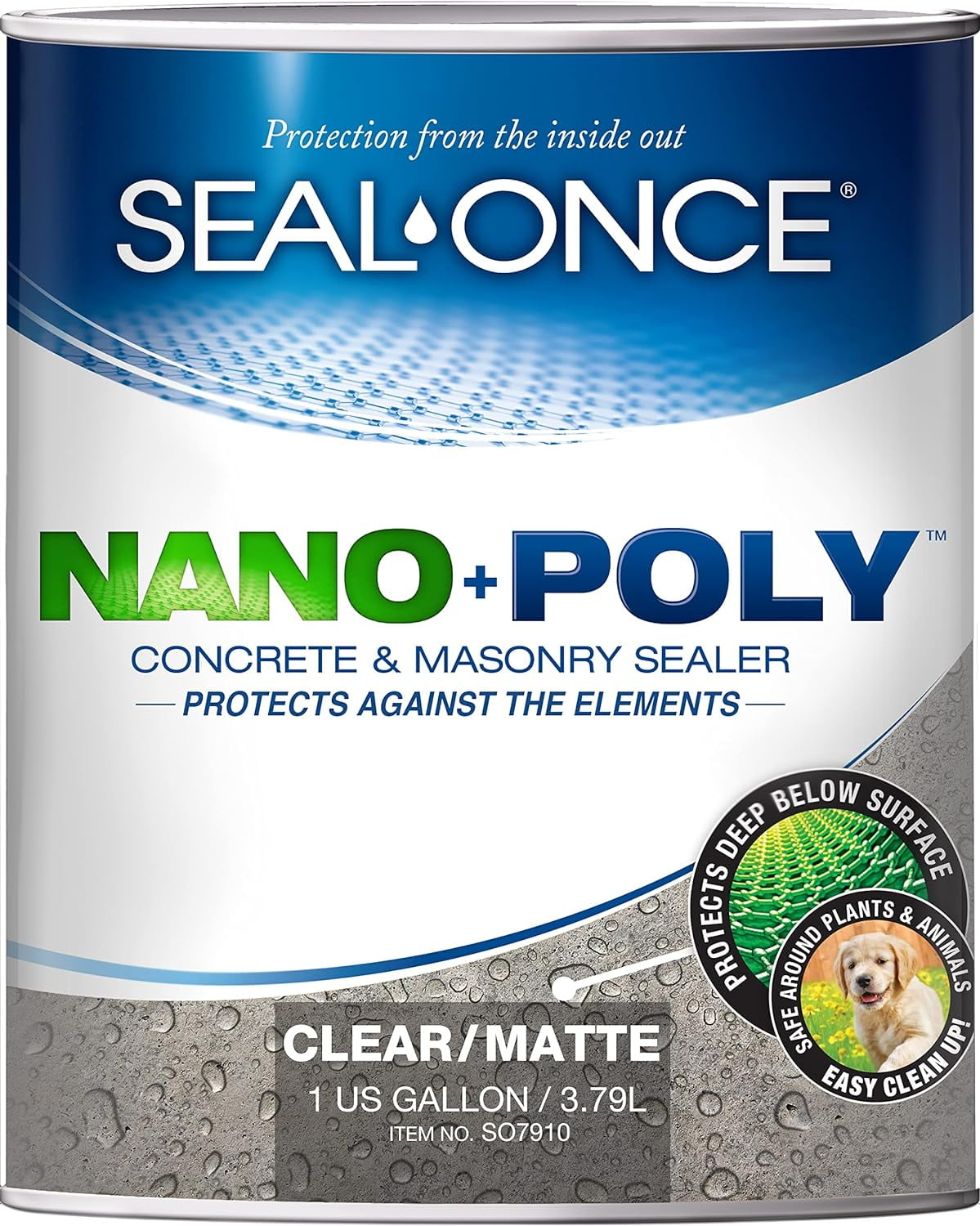 SEAL-ONCE Nano + Poli Hormigón y Mampostería Penetrante Sellador E Impermeabilizante, 1 Galón, VOC Baja, a Base de Agua With Poliuretano - Proteger Entradas, patios, Hormigón Estampado, Ladrillos y Adoquines.