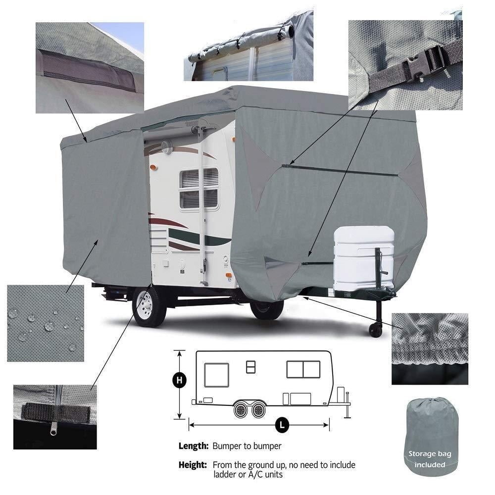 Seamander Travel Trailer RV Cover, fit sizes from 14' to 35', 3 layers Top panel, extra straps for windproof