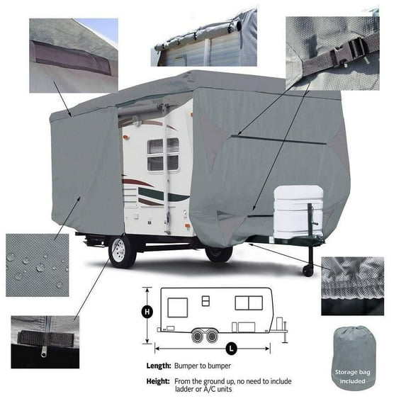 Seamander Travel Trailer RV Cover, fit sizes from 14' to 35', 3 layers Top panel, extra straps for windproof