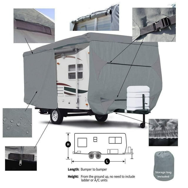 Seamander Travel Trailer RV Cover, fit sizes from 14' to 35', 3 layers Top panel, extra straps for windproof