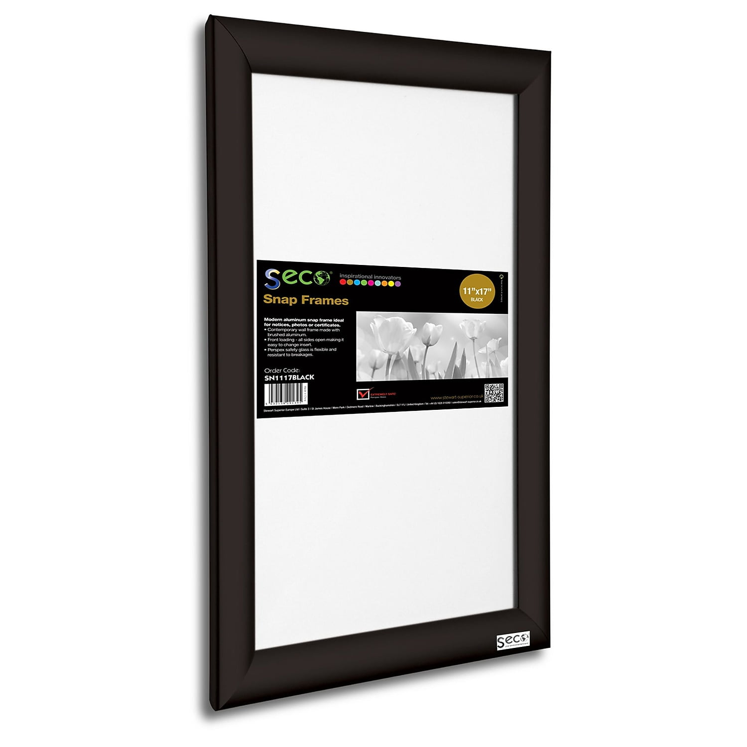 SECO Front Load Easy Open Snap Poster/Picture Frame 11 x 17 Inches, Black Aluminum Frame (SN1117Black)