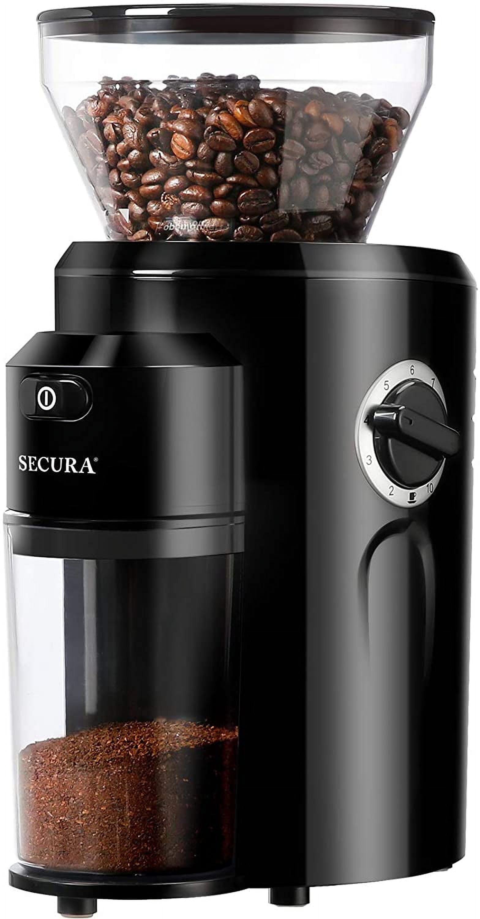Secura Conical Burr Coffee Grinder, Electric Coffee Grinder with 18 Grind Settings, Adjustable Burr Mill Coffee Bean Grinder for 2-10 Cups
