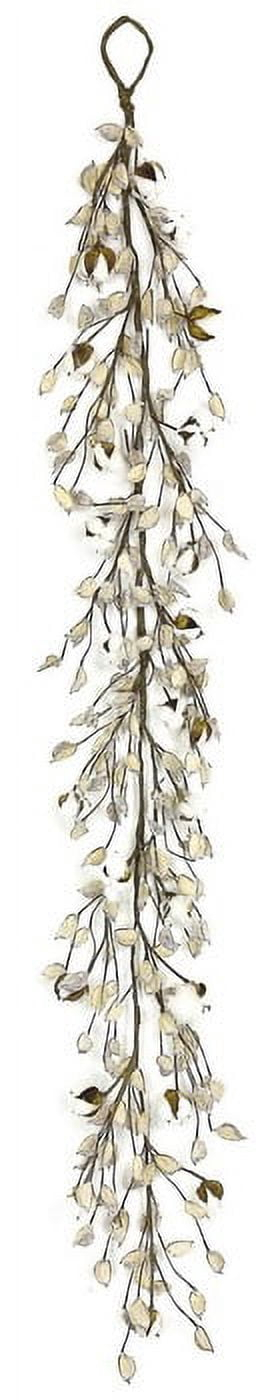 Select Artificials 5' x 5" White and Brown Cotton with Pod Artificial Christmas Garland - Unlit