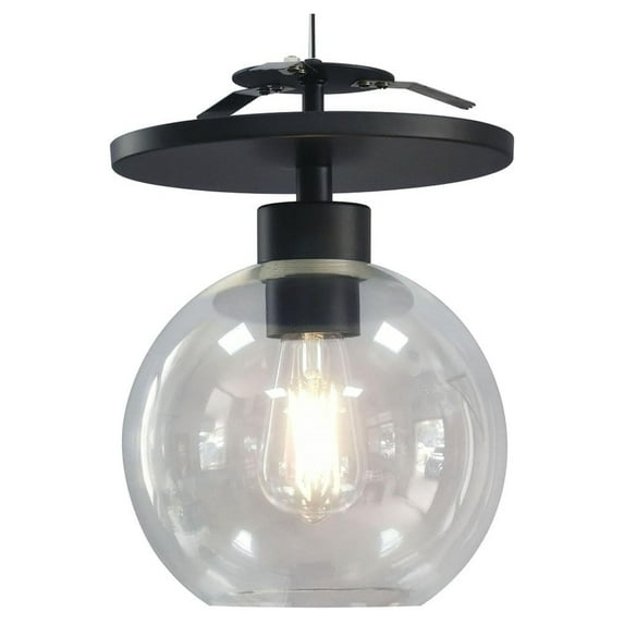 - Semi Flush Conversion Kit - Matte Black with Clear Glass Globe Shade - for Low & Tall Ceilings - Recessed Light Conversion Kit for E26 Recessed Mounted Cans