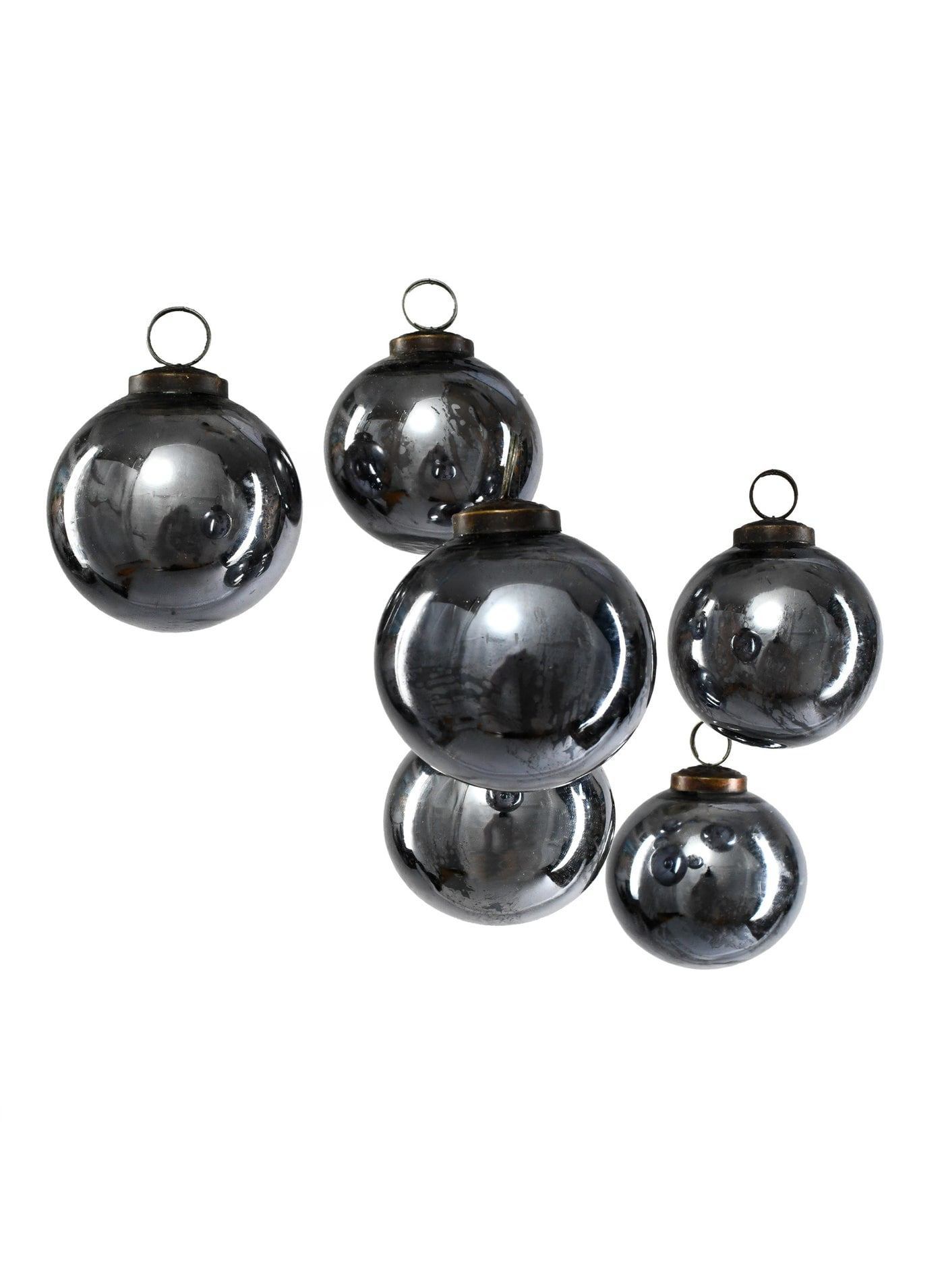 Serene Spaces Living Decorative Antique Platinum Mercury Glass Ball Ornament for Holiday Décor, Set of 6