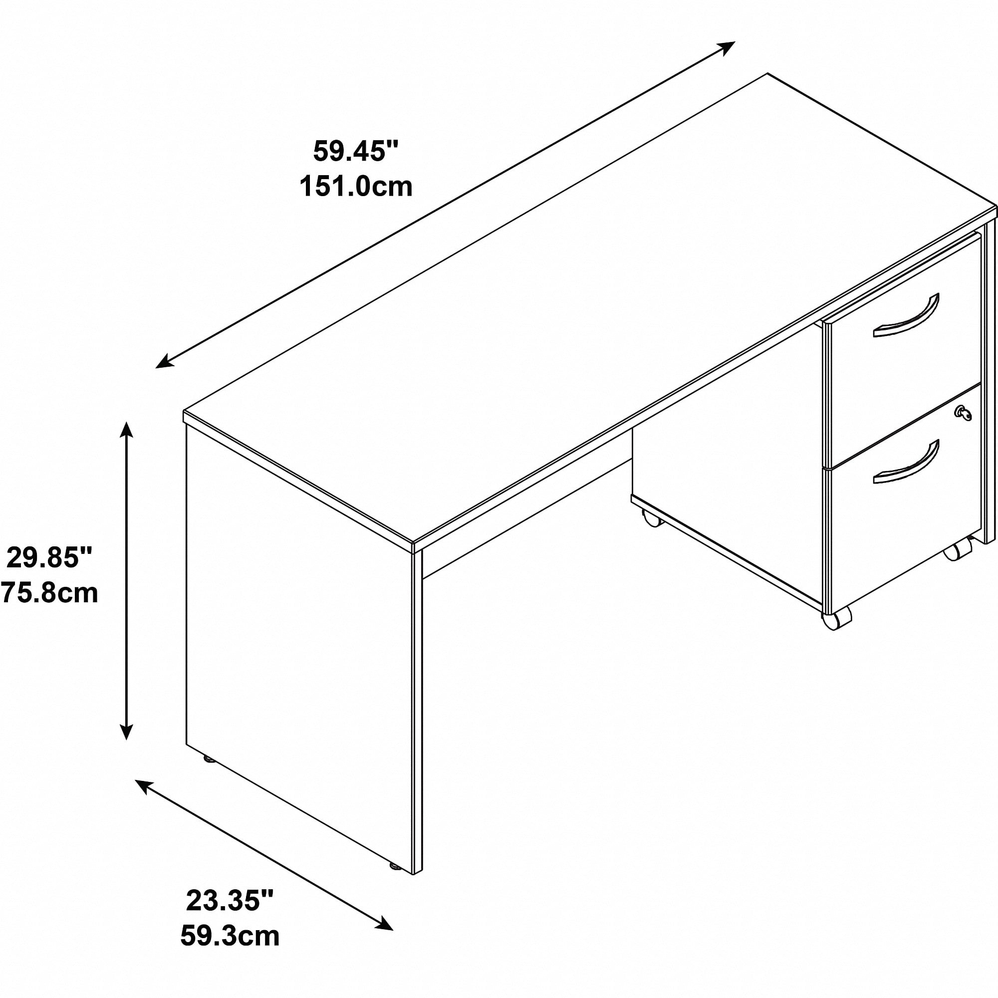 Office 500 Collection 60W x 24D Credenza Shell Desk with 2Dwr Mobile Pedestal