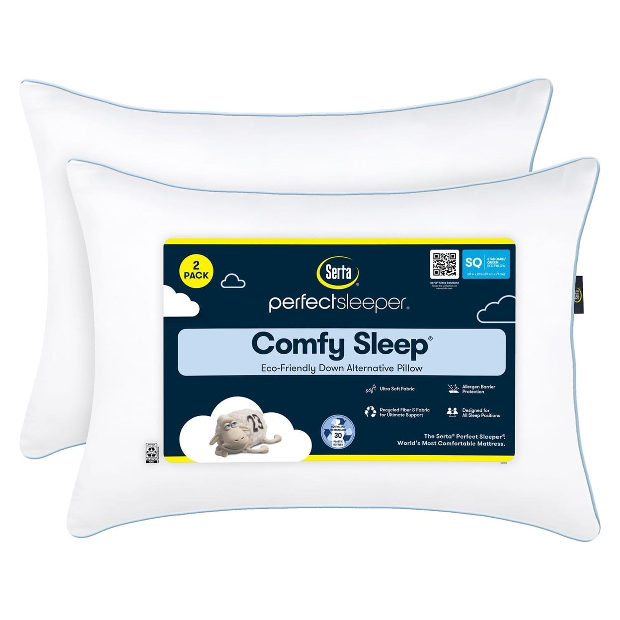 Serta Perfect Sleeper Comfy Sleep Eco-Friendly Bed Pillow Standard/Queen (2 Pk)