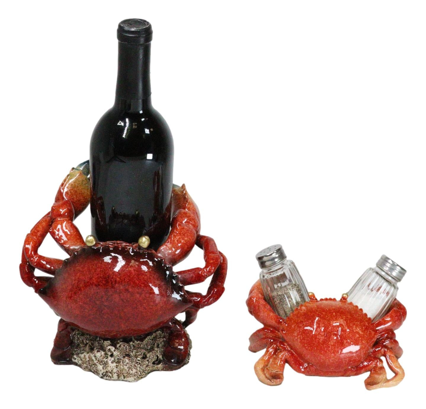 Beachcrest Home™ Set Of 2 Ocean Marine Stone Crab Wine Bottle And Salt Pepper Shakers Holders (Set of 2)