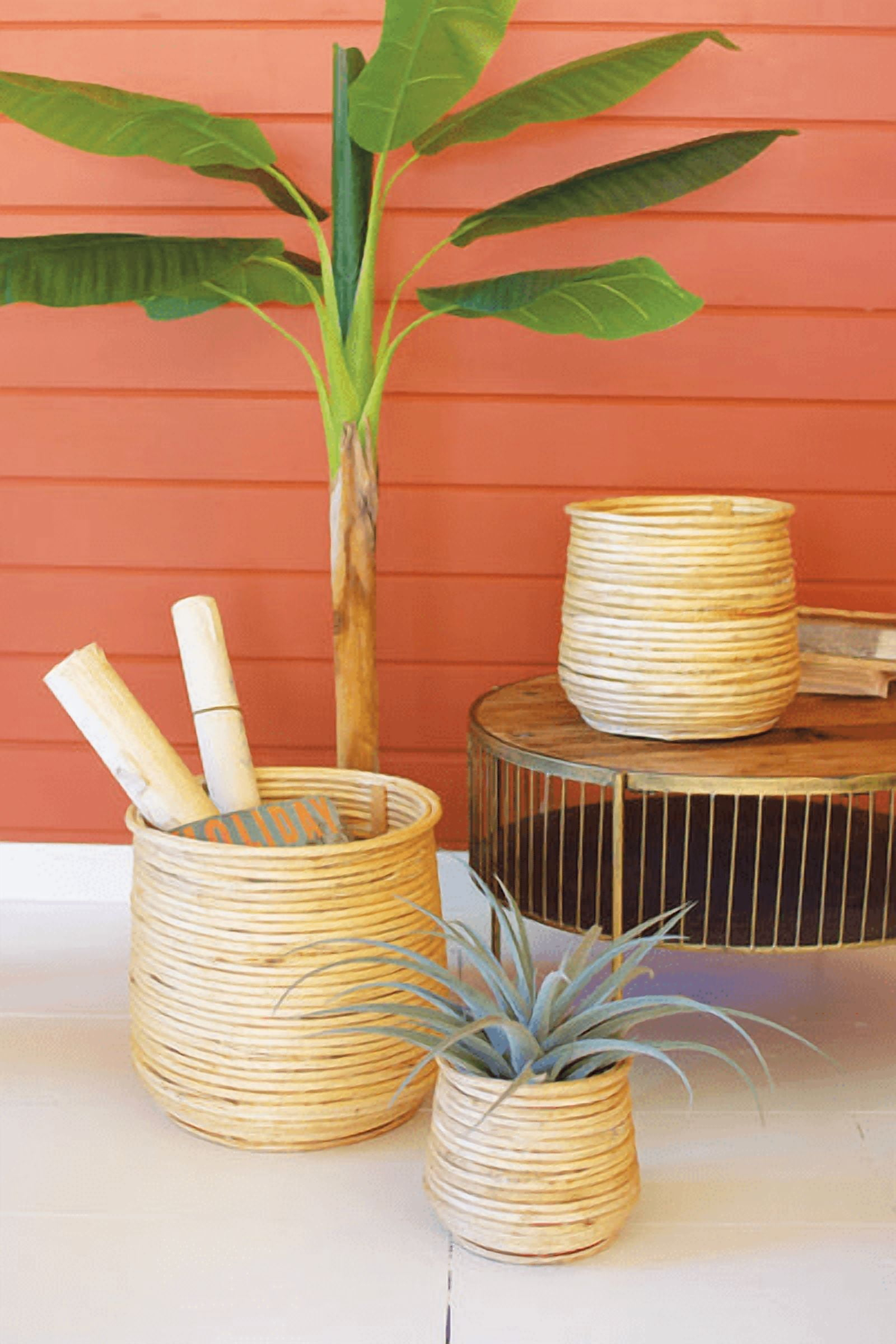 Set Of 3 Woven Willow Planters