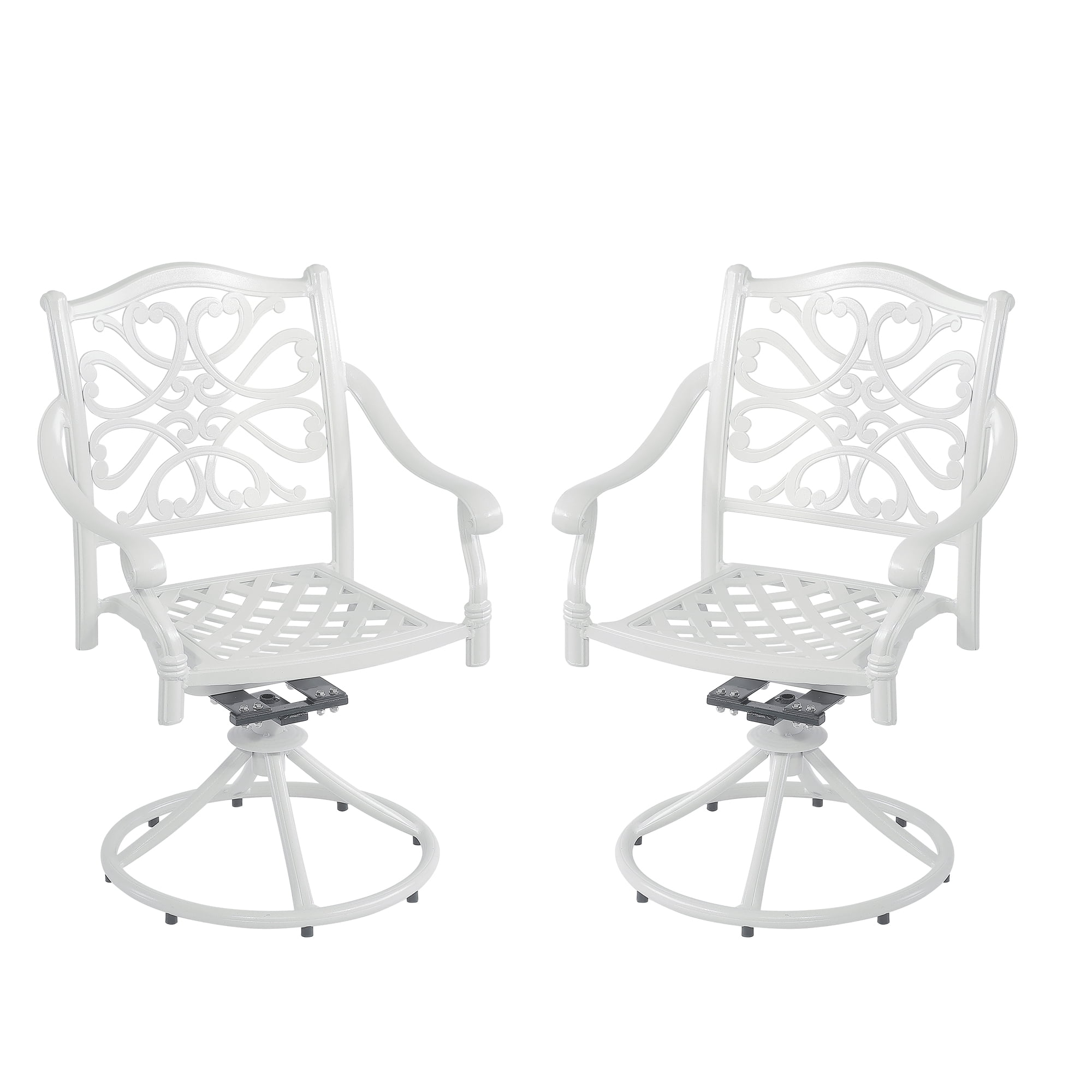 Mondawe 2 Pieces Cast Aluminum Swivel Dining Chair, All-Weather Aluminum Swivel Dining Chairs Outdoor Rocker Chair for Home Patio Garden Deck, White