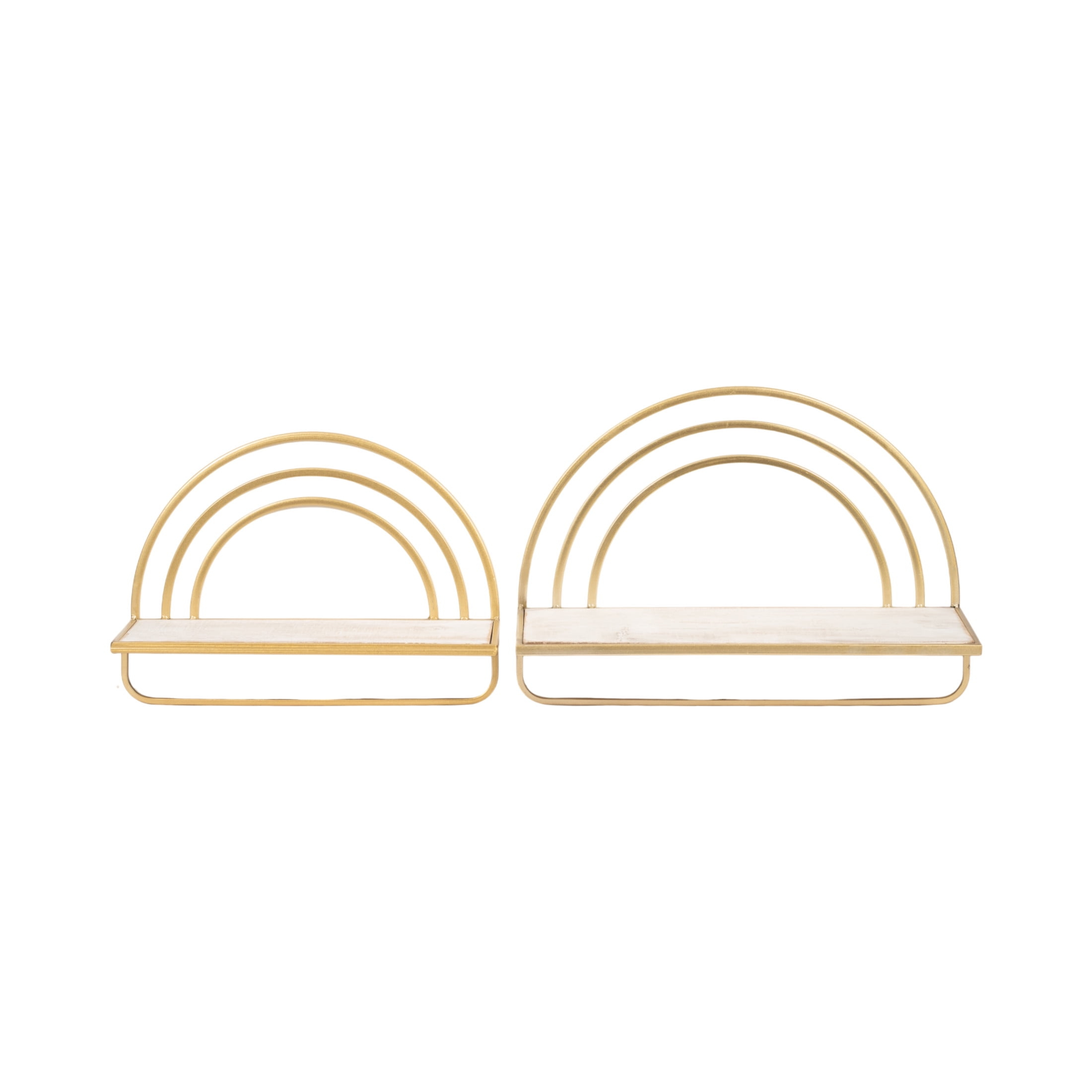 Set of 2 Metal and Wood Rainbow Shaped Shelves Floating Shelves, Mounted Shelves For Storage - 17" x 7" x 20"