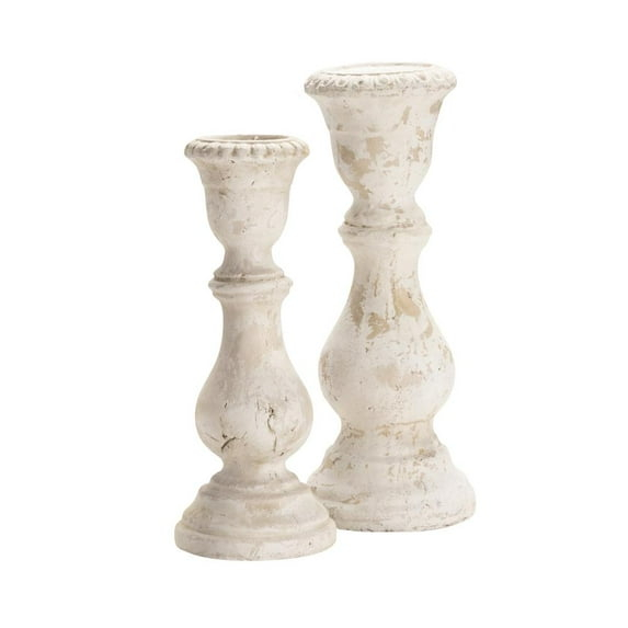 Set of 2 Newport Candleholders Resin White standing 16"/20"HT