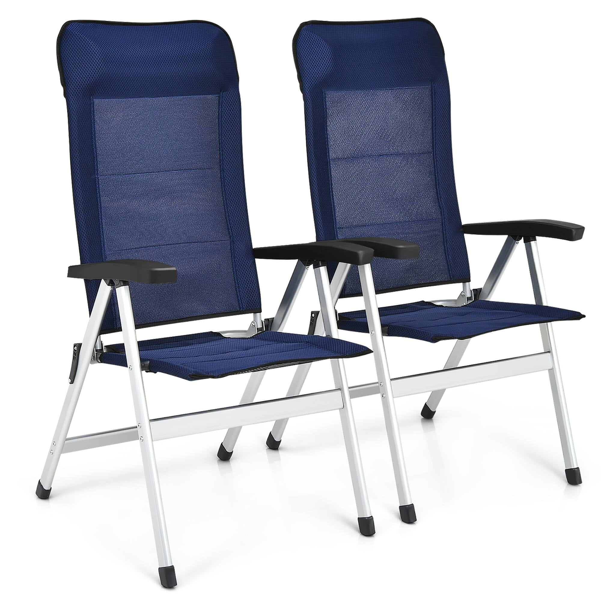 Giantex Set of 2 Patio Chairs, Folding Outdoor Chairs, High Back Recliner with Headrest and Armrests 7 Levels Adjustable Camping Chairs Safe Lock Lawn Chairs Porch Balcony Furniture, Blue